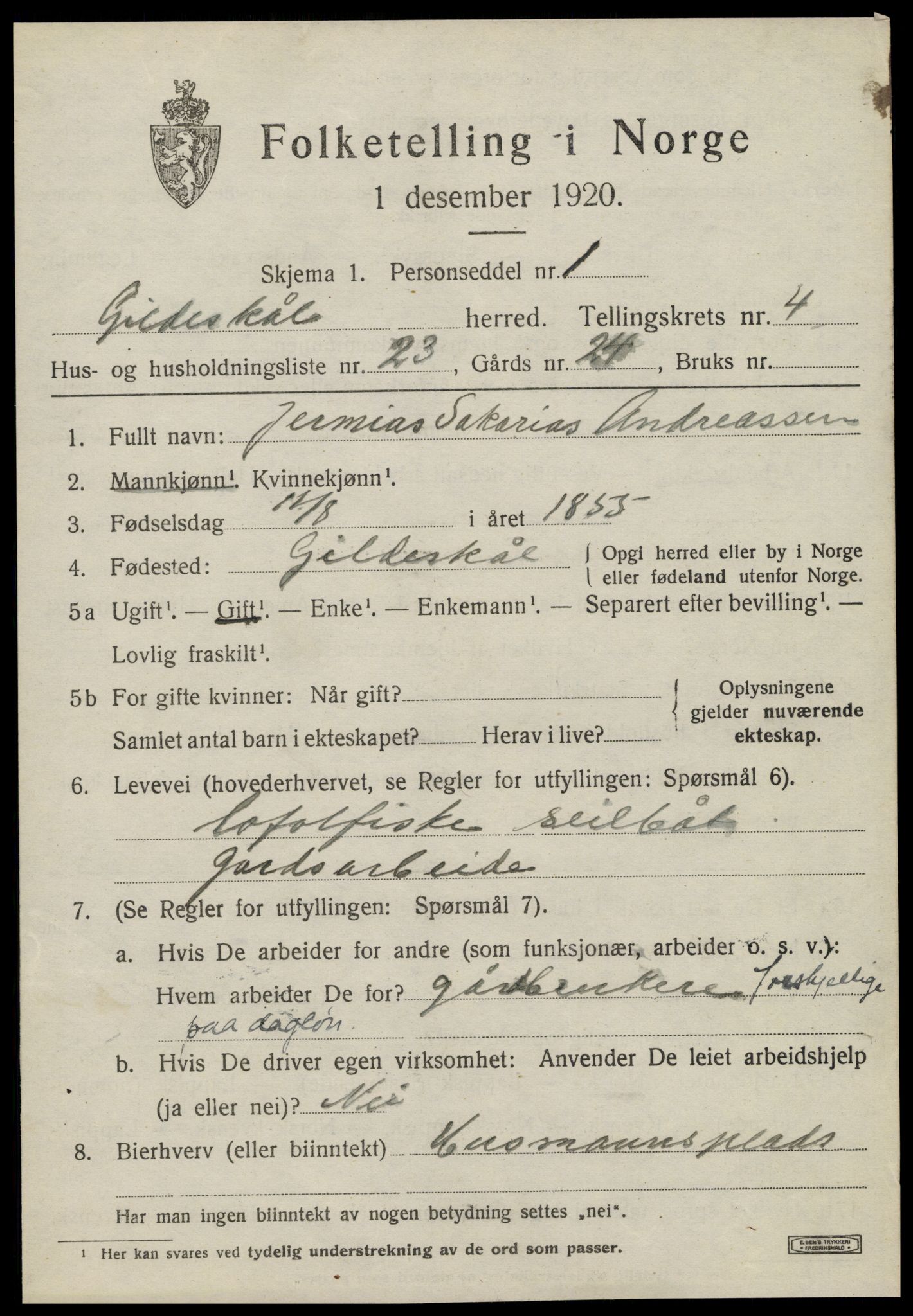 SAT, 1920 census for Gildeskål, 1920, p. 3992