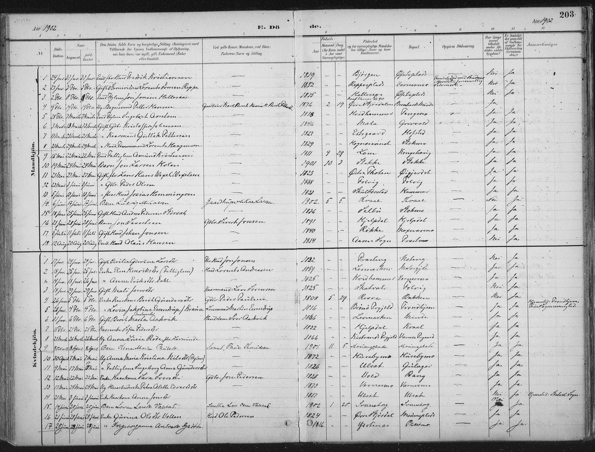 Ministerialprotokoller, klokkerbøker og fødselsregistre - Nord-Trøndelag, AV/SAT-A-1458/709/L0082: Parish register (official) no. 709A22, 1896-1916, p. 203