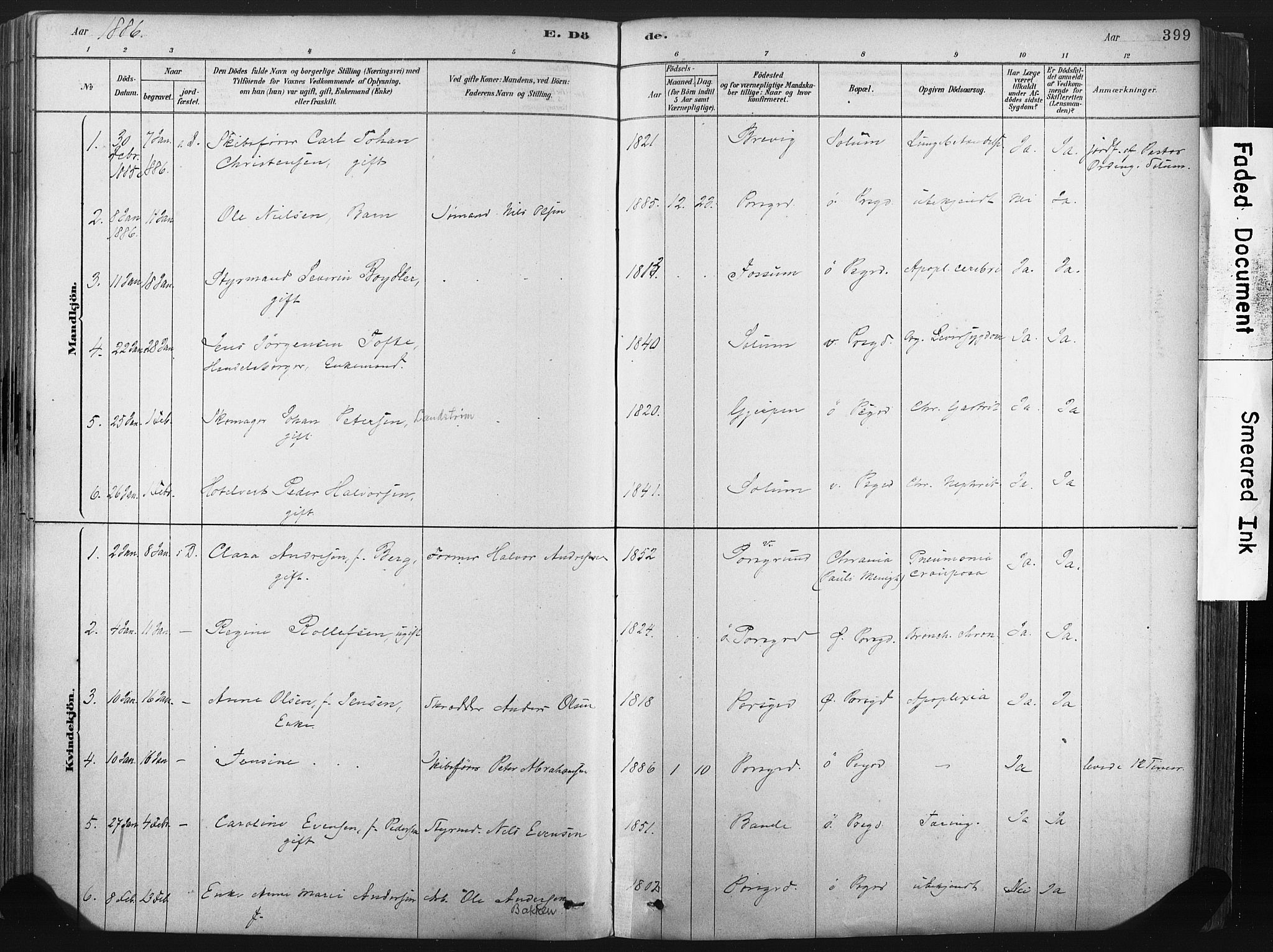 Porsgrunn kirkebøker , AV/SAKO-A-104/F/Fa/L0008: Parish register (official) no. 8, 1878-1895, p. 399