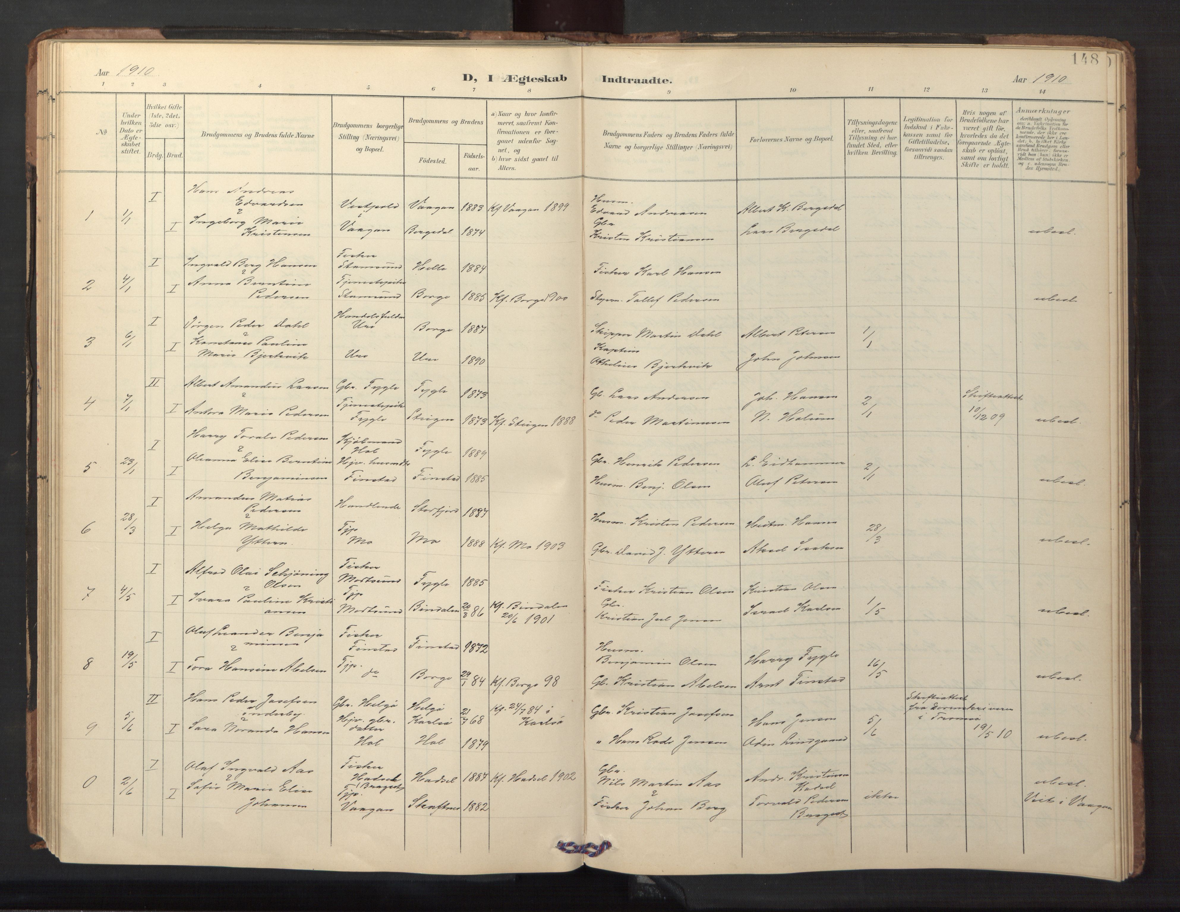 Ministerialprotokoller, klokkerbøker og fødselsregistre - Nordland, AV/SAT-A-1459/882/L1185: Parish register (copy) no. 882C03, 1898-1910, p. 148