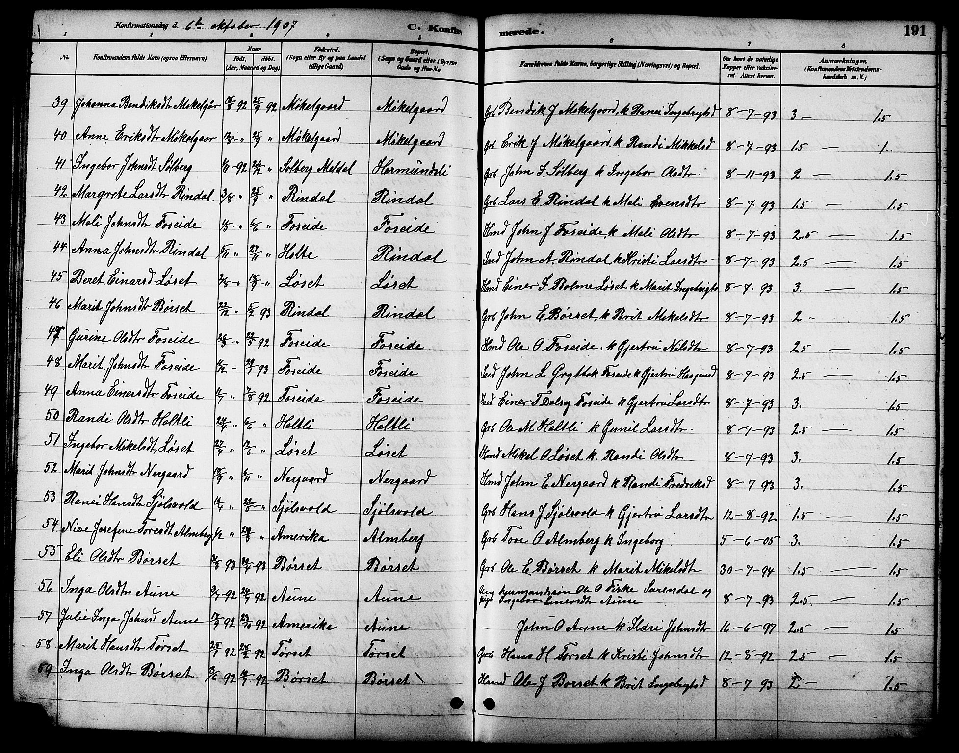 Ministerialprotokoller, klokkerbøker og fødselsregistre - Møre og Romsdal, SAT/A-1454/598/L1078: Parish register (copy) no. 598C03, 1892-1909, p. 191