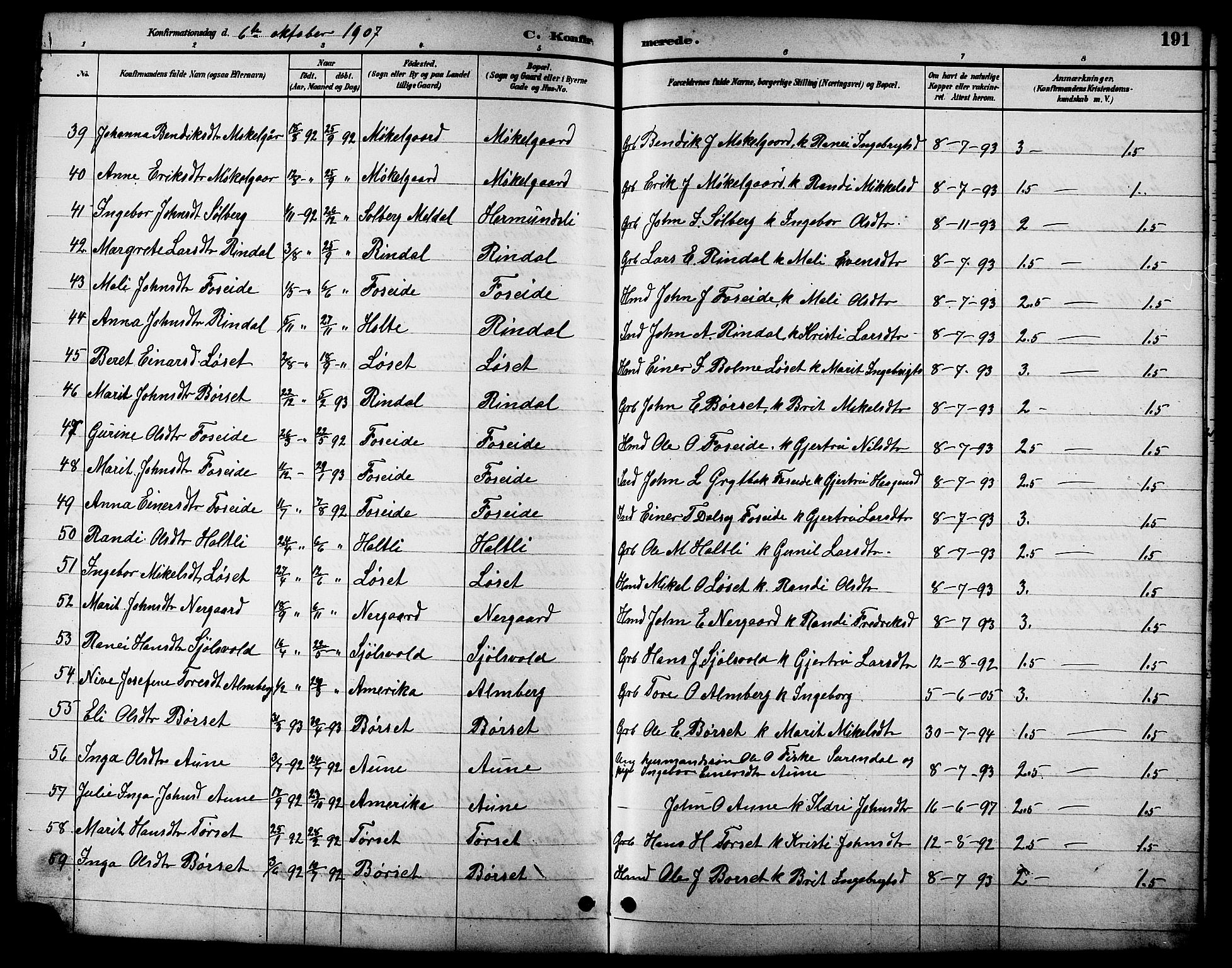 Ministerialprotokoller, klokkerbøker og fødselsregistre - Møre og Romsdal, AV/SAT-A-1454/598/L1078: Parish register (copy) no. 598C03, 1892-1909, p. 191