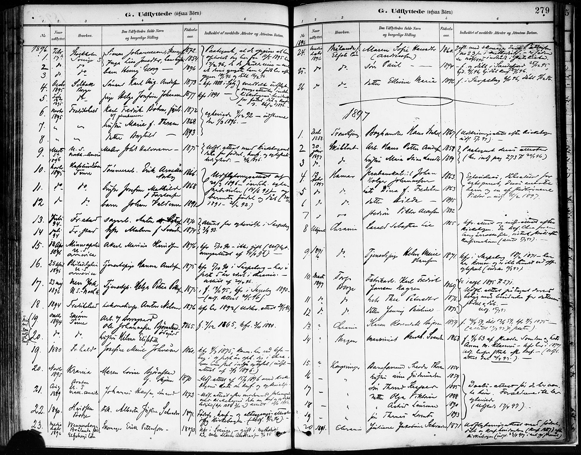 Sarpsborg prestekontor Kirkebøker, SAO/A-2006/F/Fa/L0004: Parish register (official) no. 4, 1892-1899, p. 279