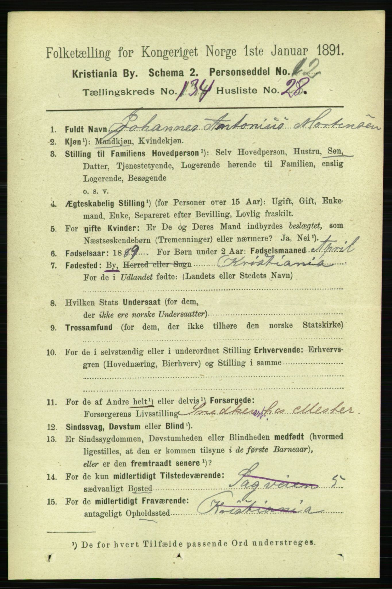 RA, 1891 census for 0301 Kristiania, 1891, p. 74052