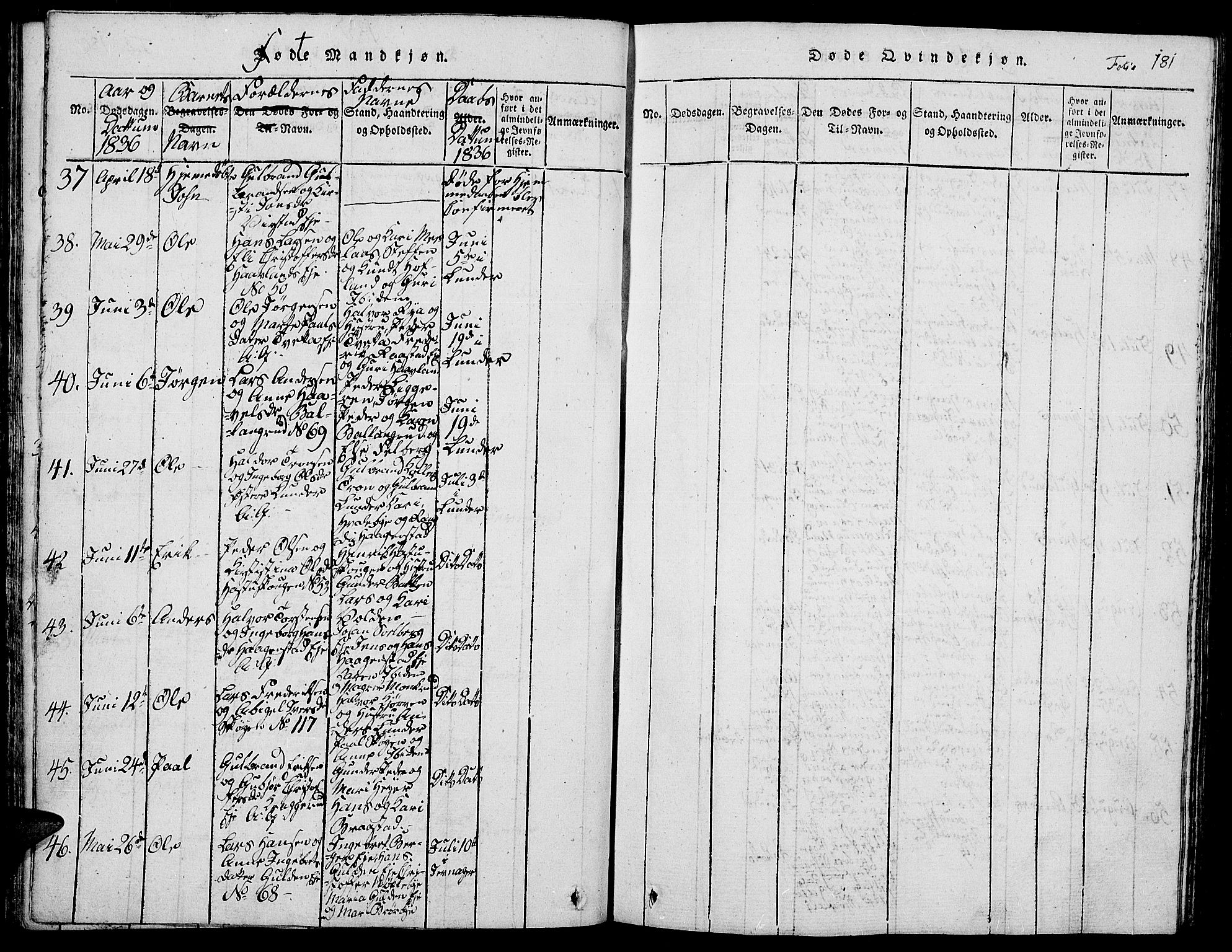 Jevnaker prestekontor, SAH/PREST-116/H/Ha/Hab/L0001: Parish register (copy) no. 1, 1815-1837, p. 181