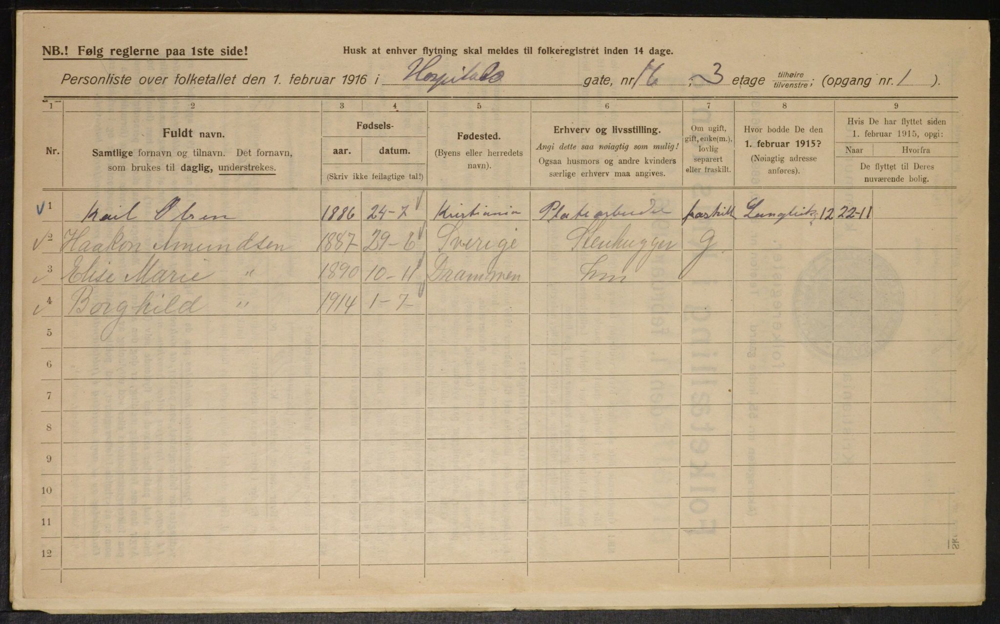 OBA, Municipal Census 1916 for Kristiania, 1916, p. 42188