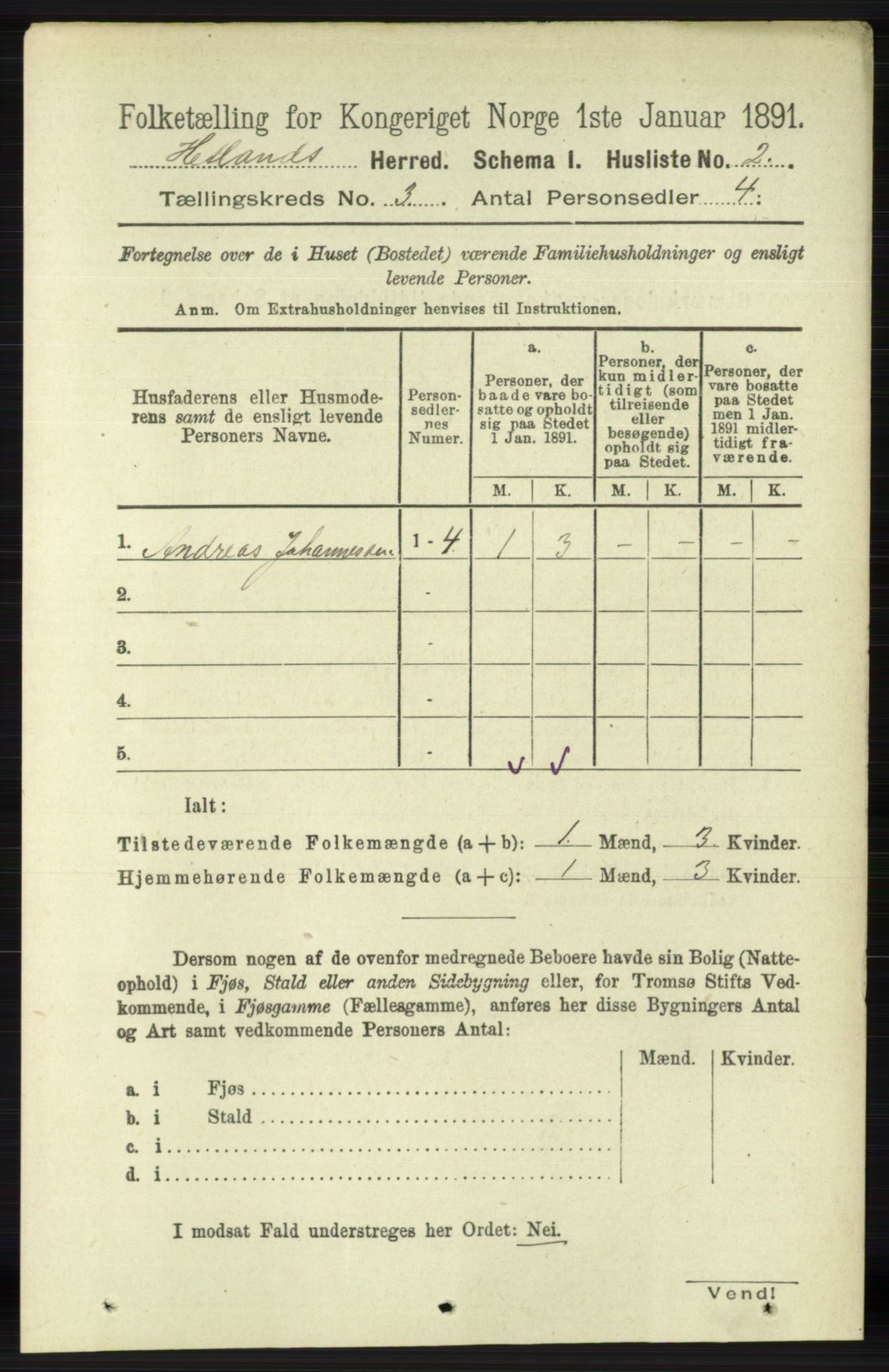 RA, 1891 census for 1126 Hetland, 1891, p. 1032