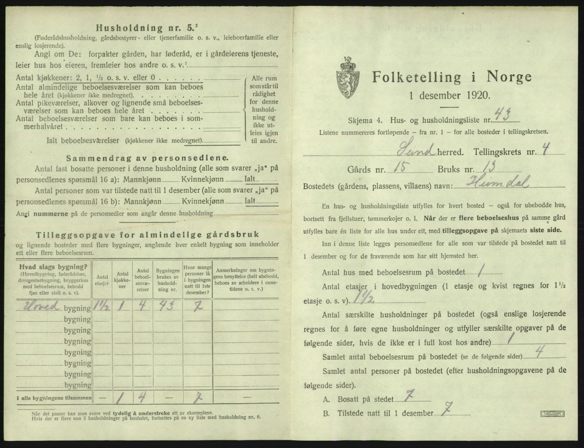 SAB, 1920 census for Sund, 1920, p. 367