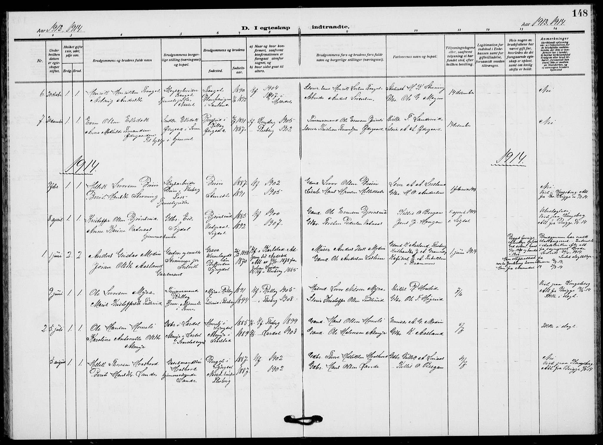 Flesberg kirkebøker, AV/SAKO-A-18/G/Ga/L0006: Parish register (copy) no. I 6, 1909-1924, p. 148