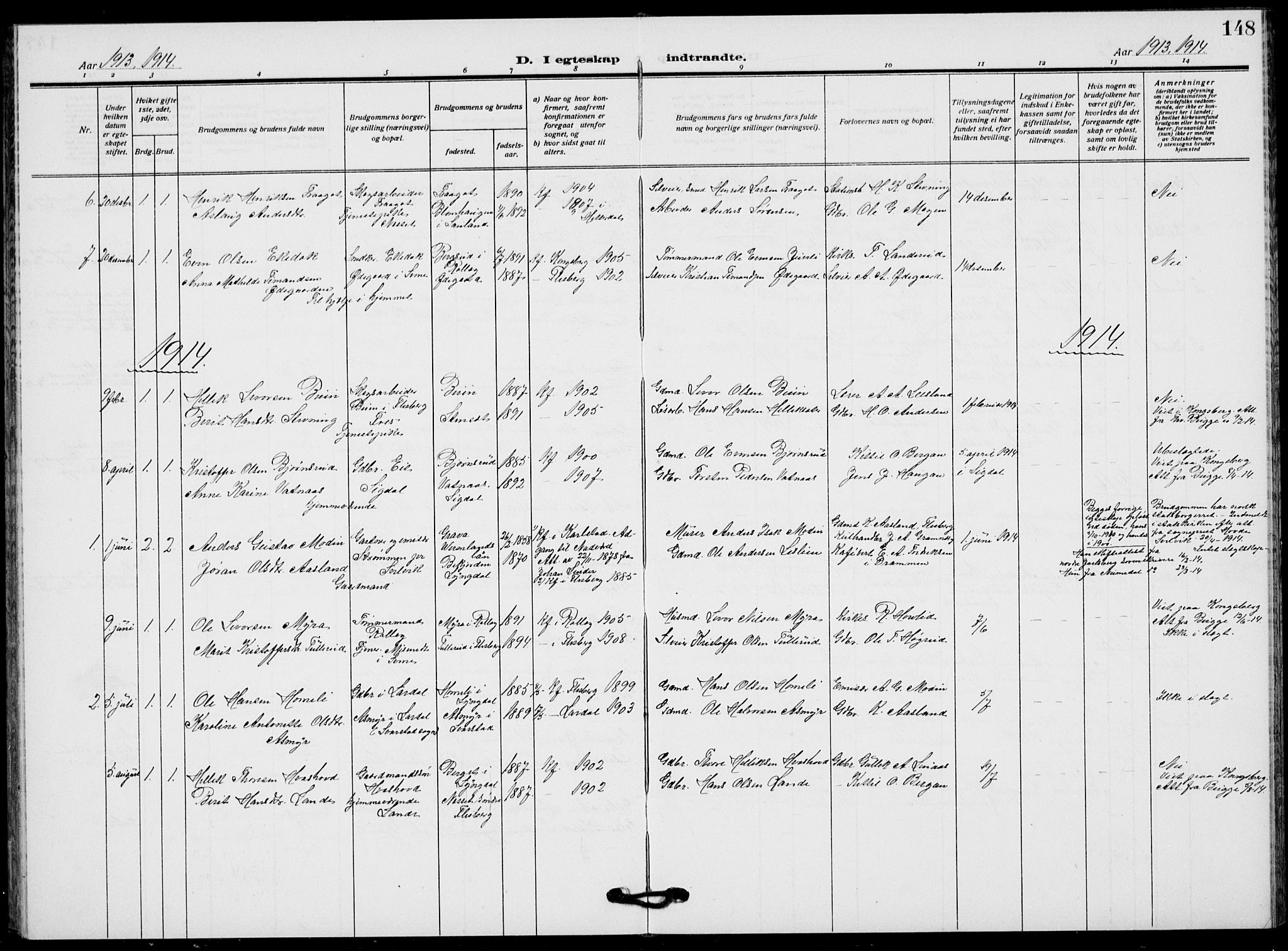 Flesberg kirkebøker, SAKO/A-18/G/Ga/L0006: Parish register (copy) no. I 6, 1909-1924, p. 148