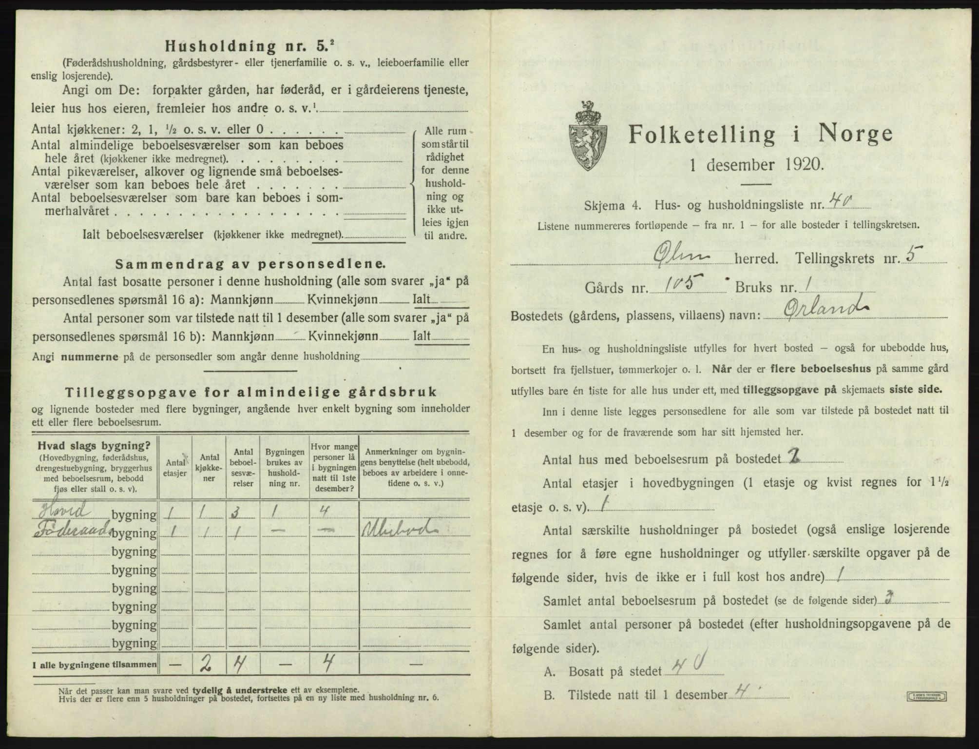 SAB, 1920 census for Ølen, 1920, p. 441