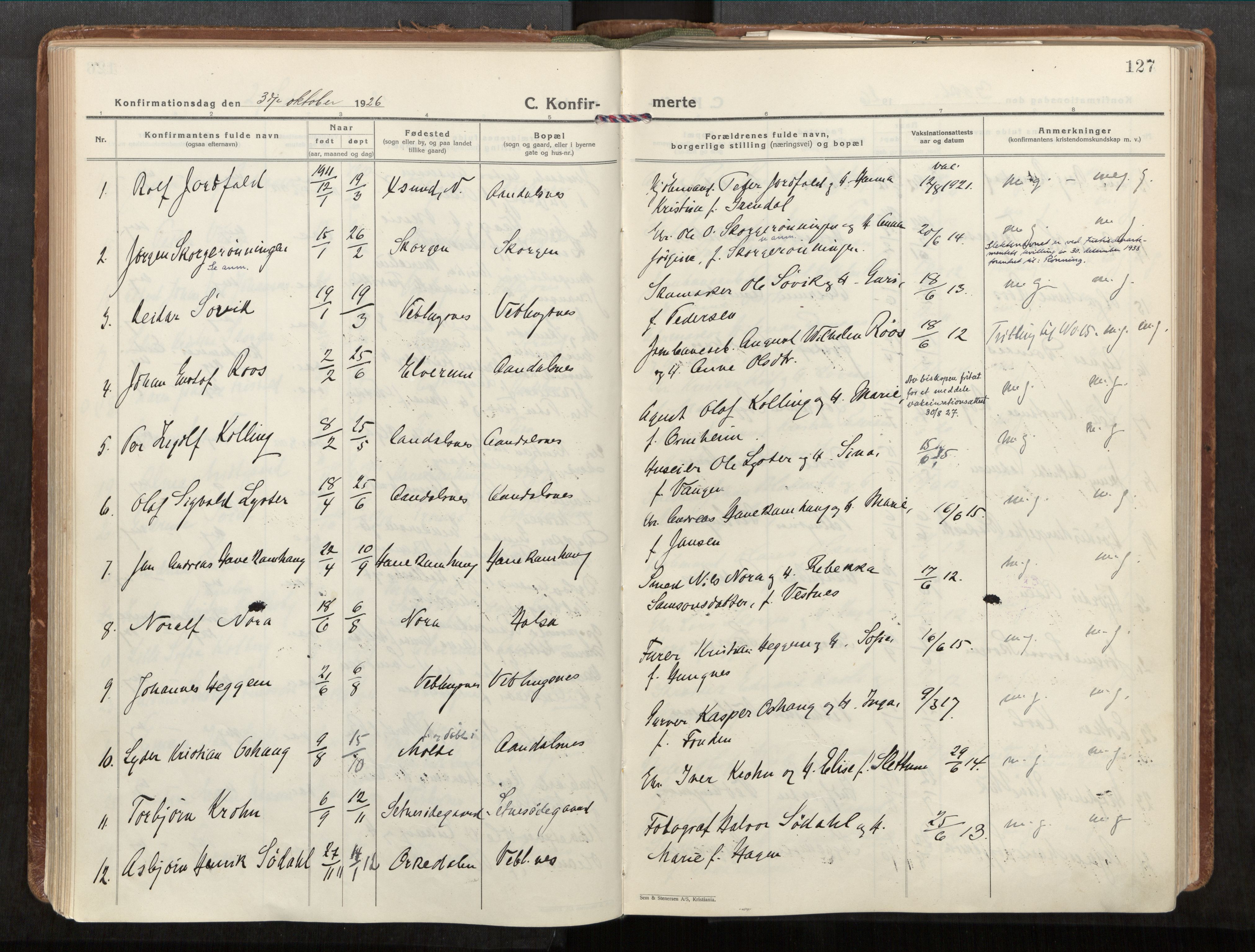 Ministerialprotokoller, klokkerbøker og fødselsregistre - Møre og Romsdal, AV/SAT-A-1454/544/L0587: Parish register (official) no. 544A11, 1924-1954, p. 127