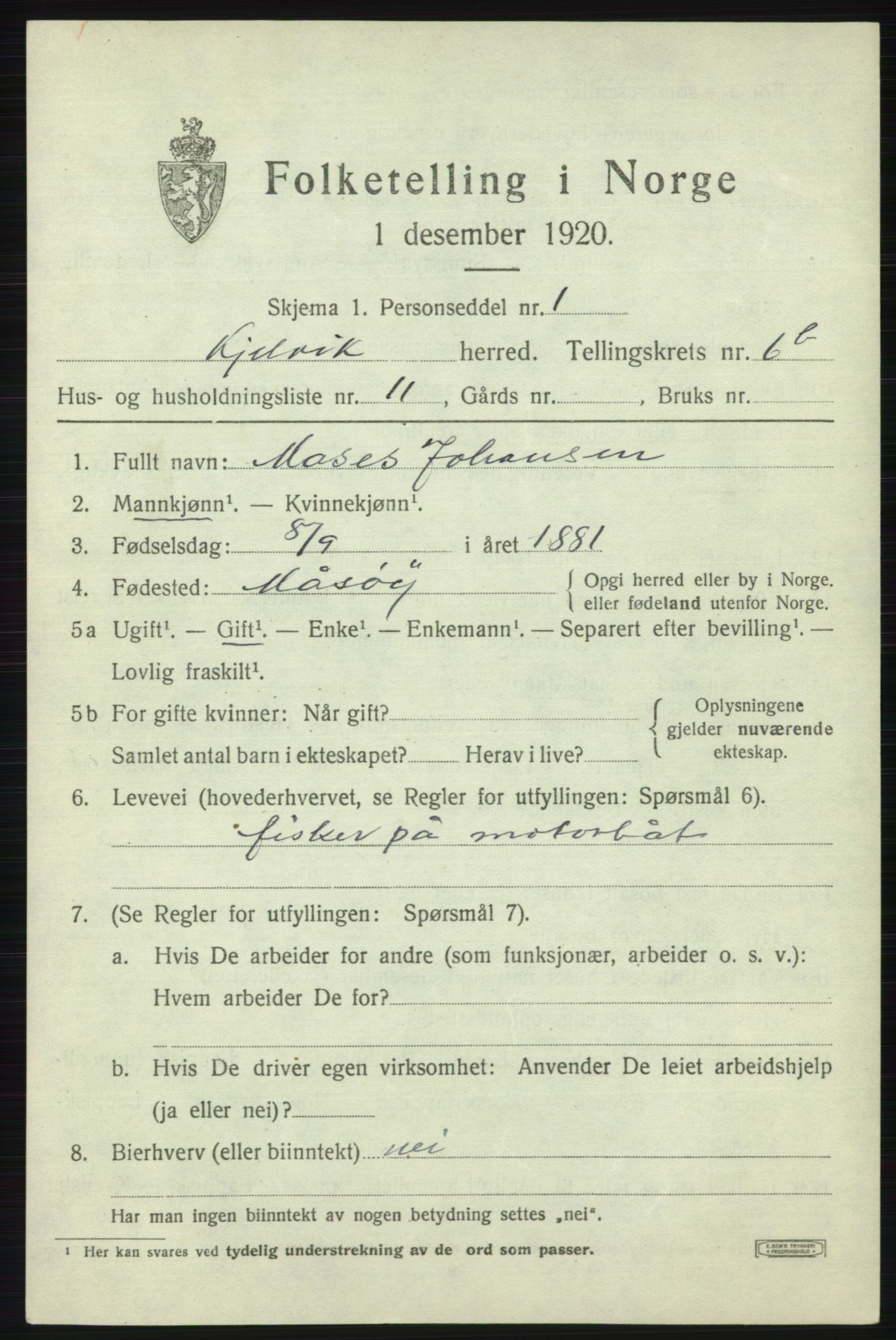 SATØ, 1920 census for Kjelvik, 1920, p. 3741