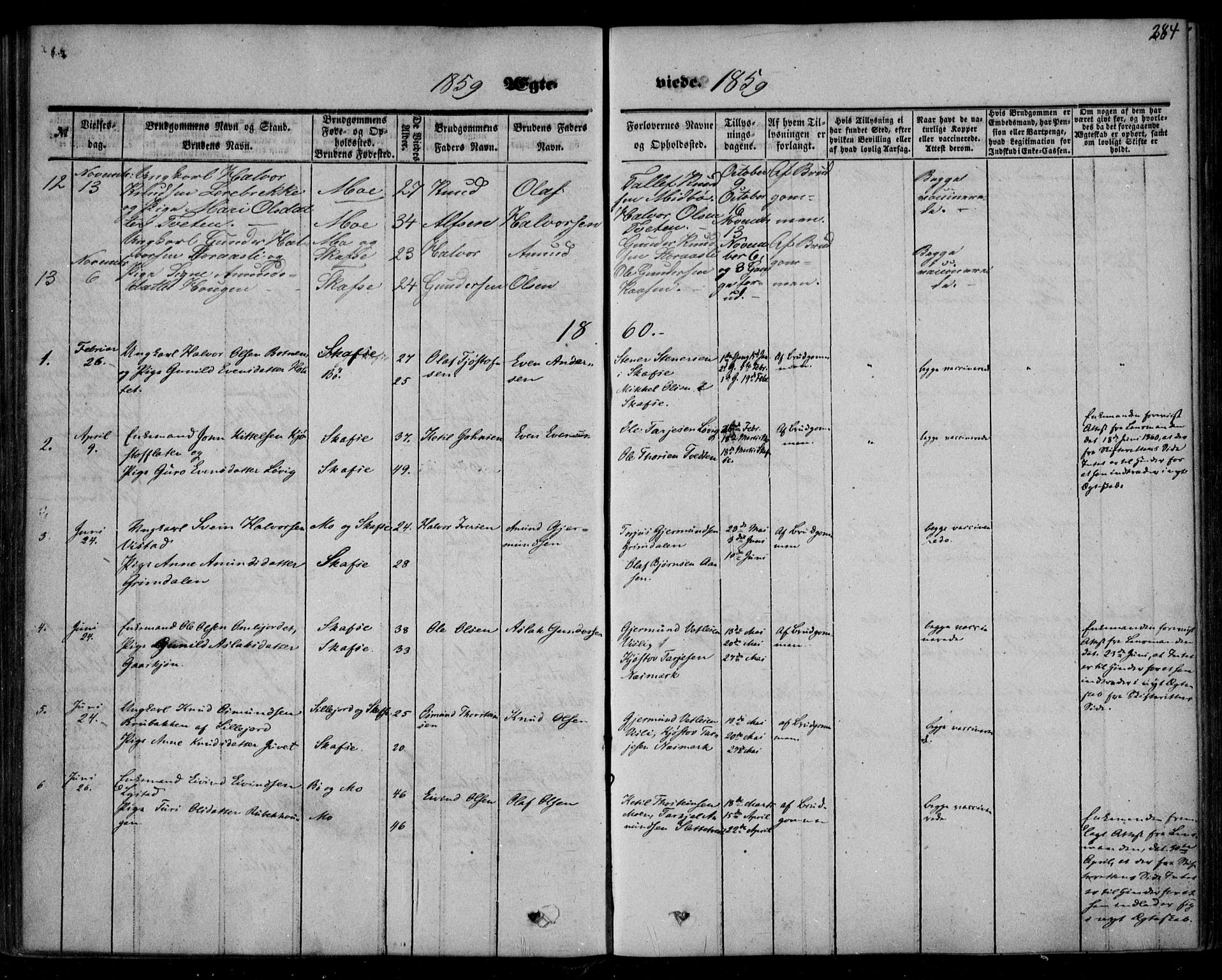 Mo kirkebøker, SAKO/A-286/F/Fa/L0005: Parish register (official) no. I 5, 1844-1864, p. 284