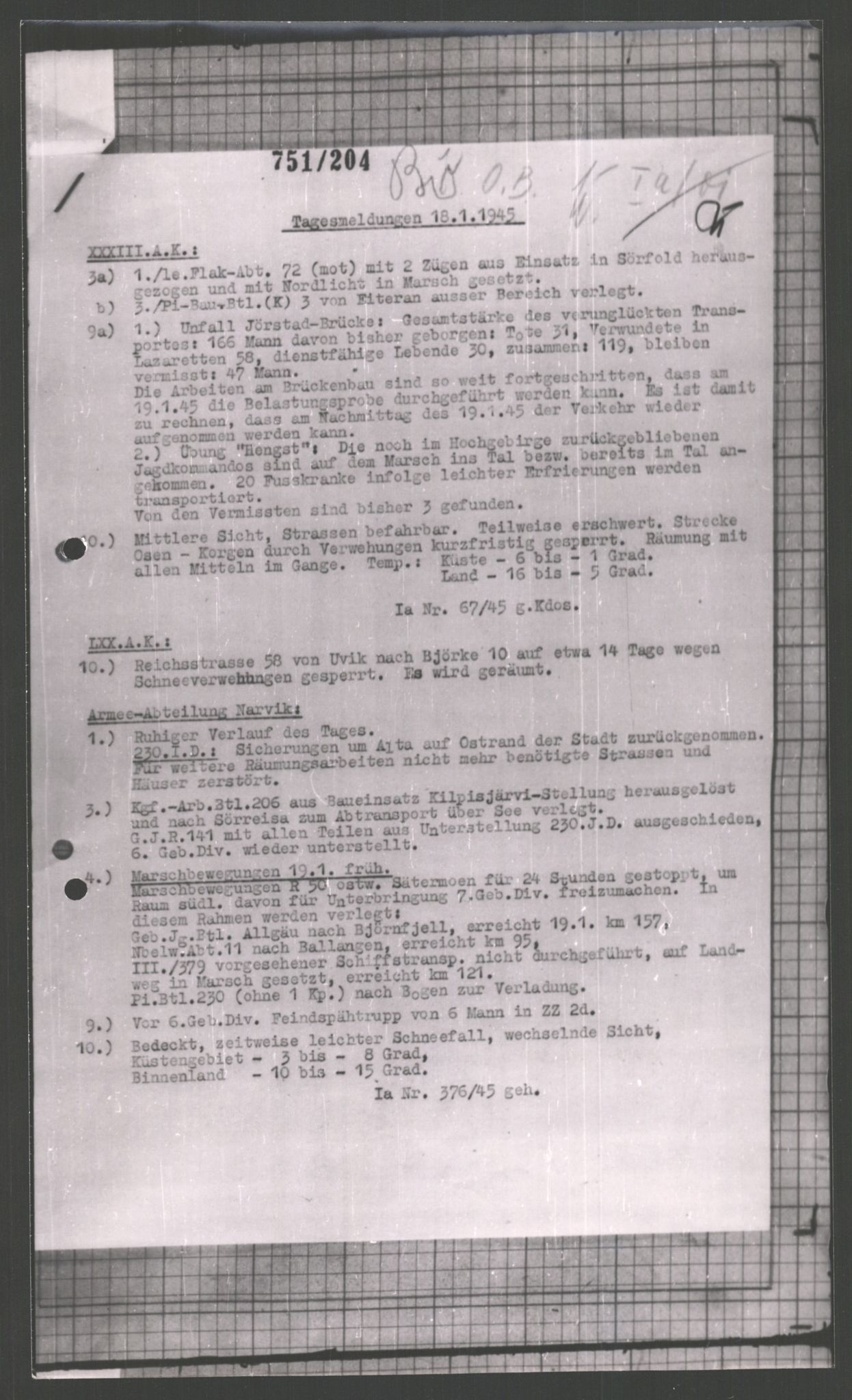 Forsvarets Overkommando. 2 kontor. Arkiv 11.4. Spredte tyske arkivsaker, AV/RA-RAFA-7031/D/Dar/Dara/L0002: Krigsdagbøker for 20. Gebirgs-Armee-Oberkommando (AOK 20), 1945, p. 124