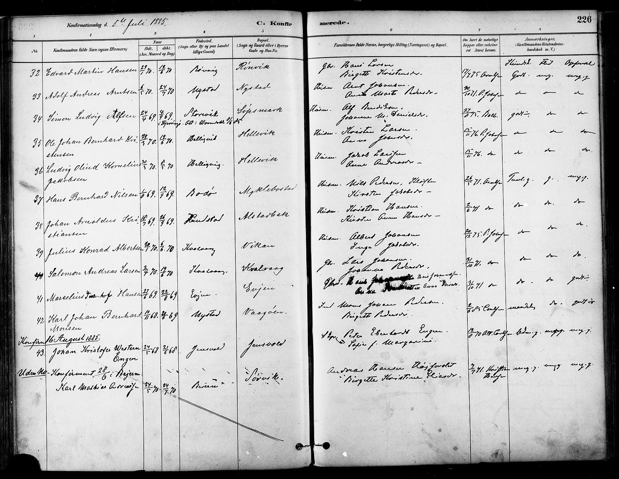 Ministerialprotokoller, klokkerbøker og fødselsregistre - Nordland, AV/SAT-A-1459/802/L0054: Parish register (official) no. 802A01, 1879-1893, p. 226