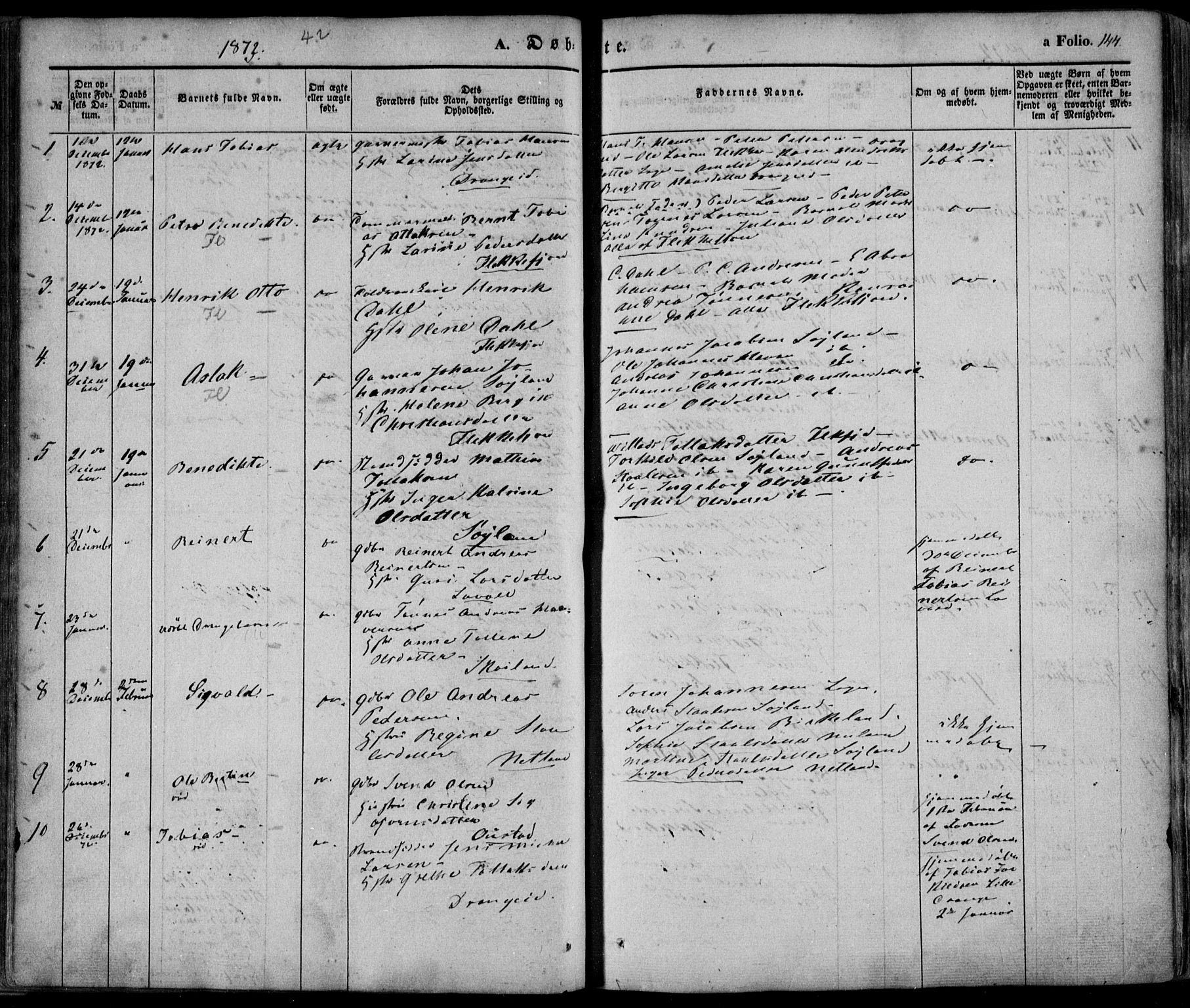 Flekkefjord sokneprestkontor, AV/SAK-1111-0012/F/Fa/Fac/L0005: Parish register (official) no. A 5, 1849-1875, p. 144