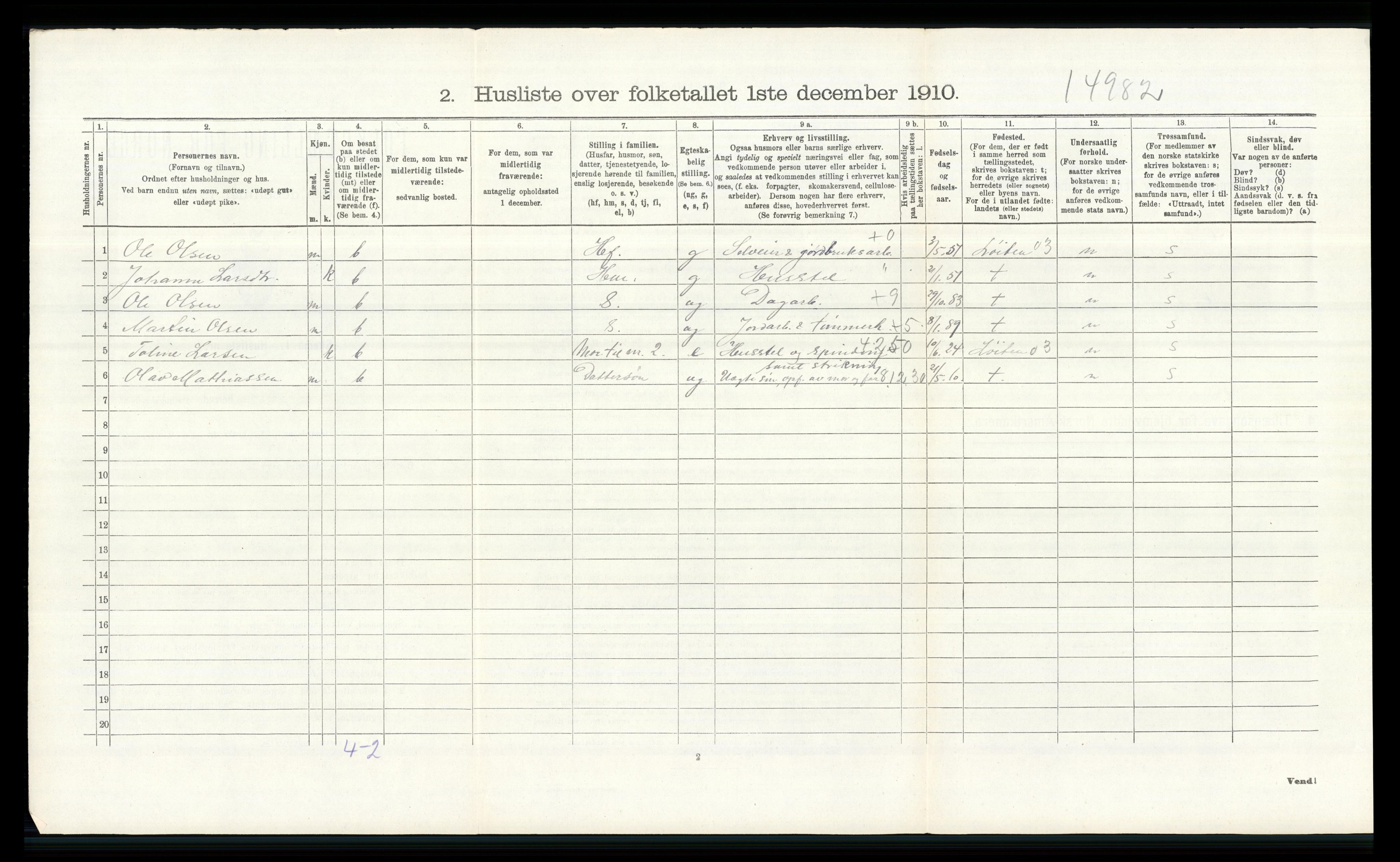 RA, 1910 census for Vang, 1910, p. 1998