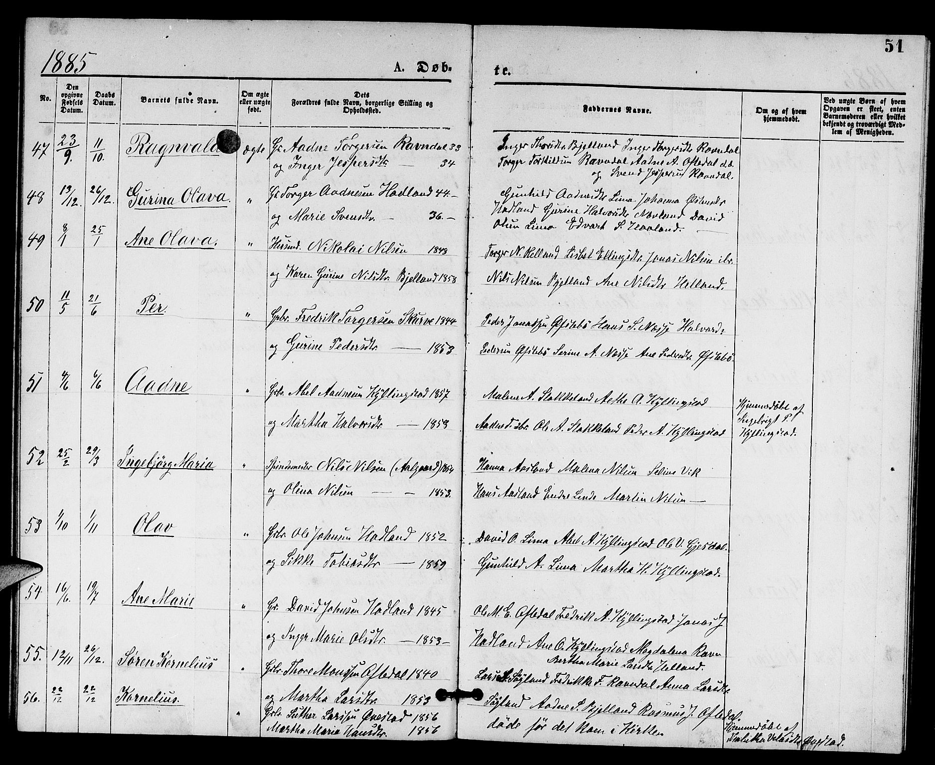 Lye sokneprestkontor, AV/SAST-A-101794/001/30BB/L0005: Parish register (copy) no. B 5, 1875-1886, p. 51
