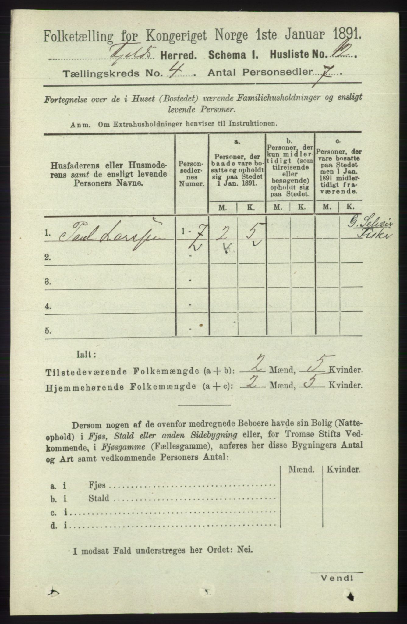 RA, 1891 census for 1246 Fjell, 1891, p. 1965