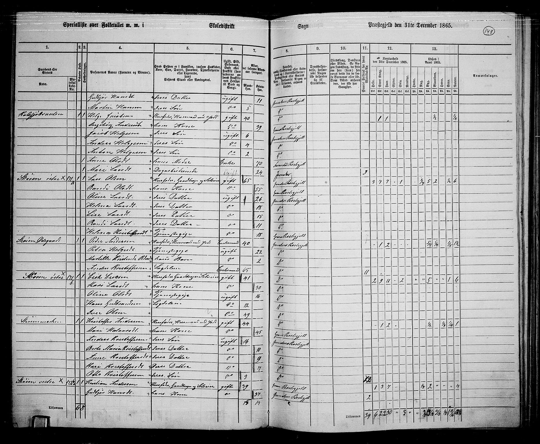 RA, 1865 census for Jevnaker, 1865, p. 137