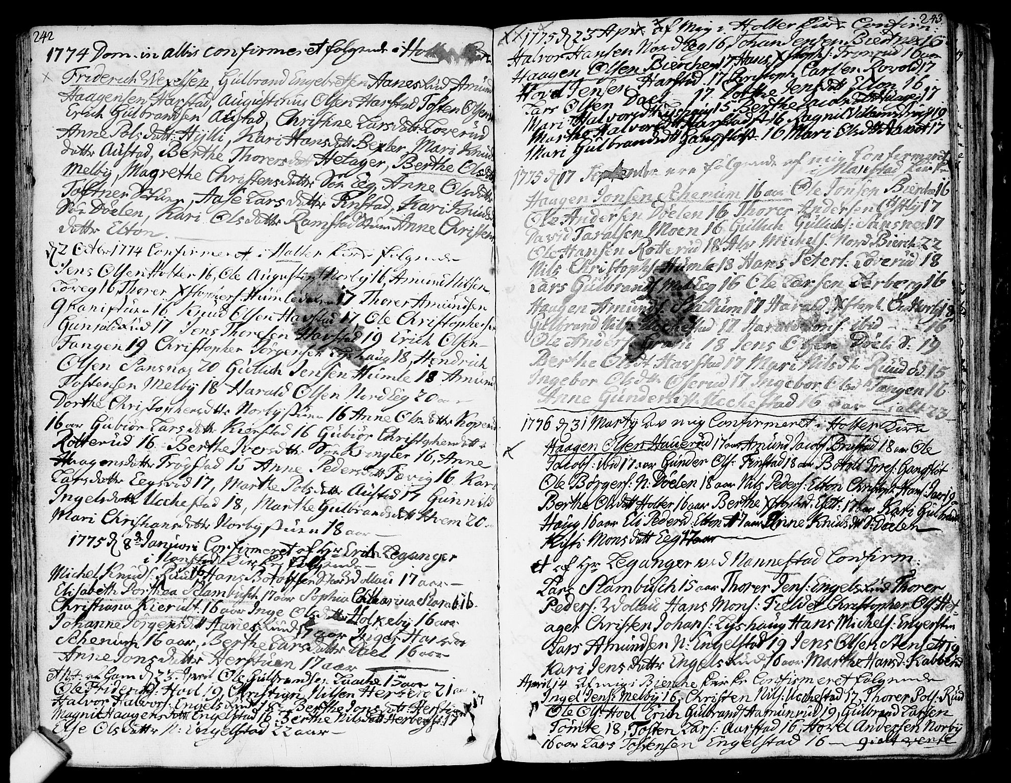 Nannestad prestekontor Kirkebøker, SAO/A-10414a/F/Fa/L0007: Parish register (official) no. I 7, 1754-1791, p. 242-243