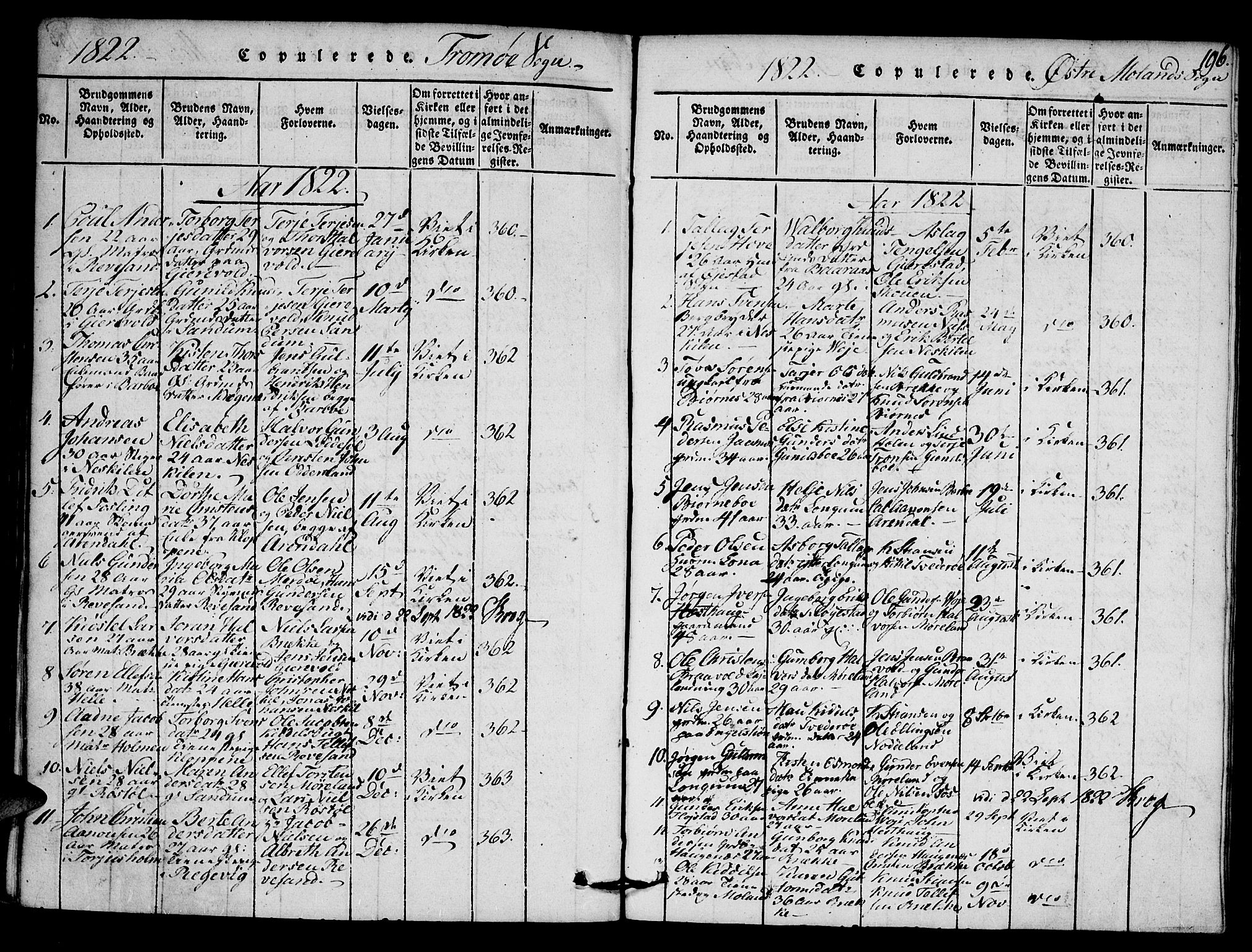 Austre Moland sokneprestkontor, SAK/1111-0001/F/Fa/Faa/L0004: Parish register (official) no. A 4, 1816-1824, p. 196