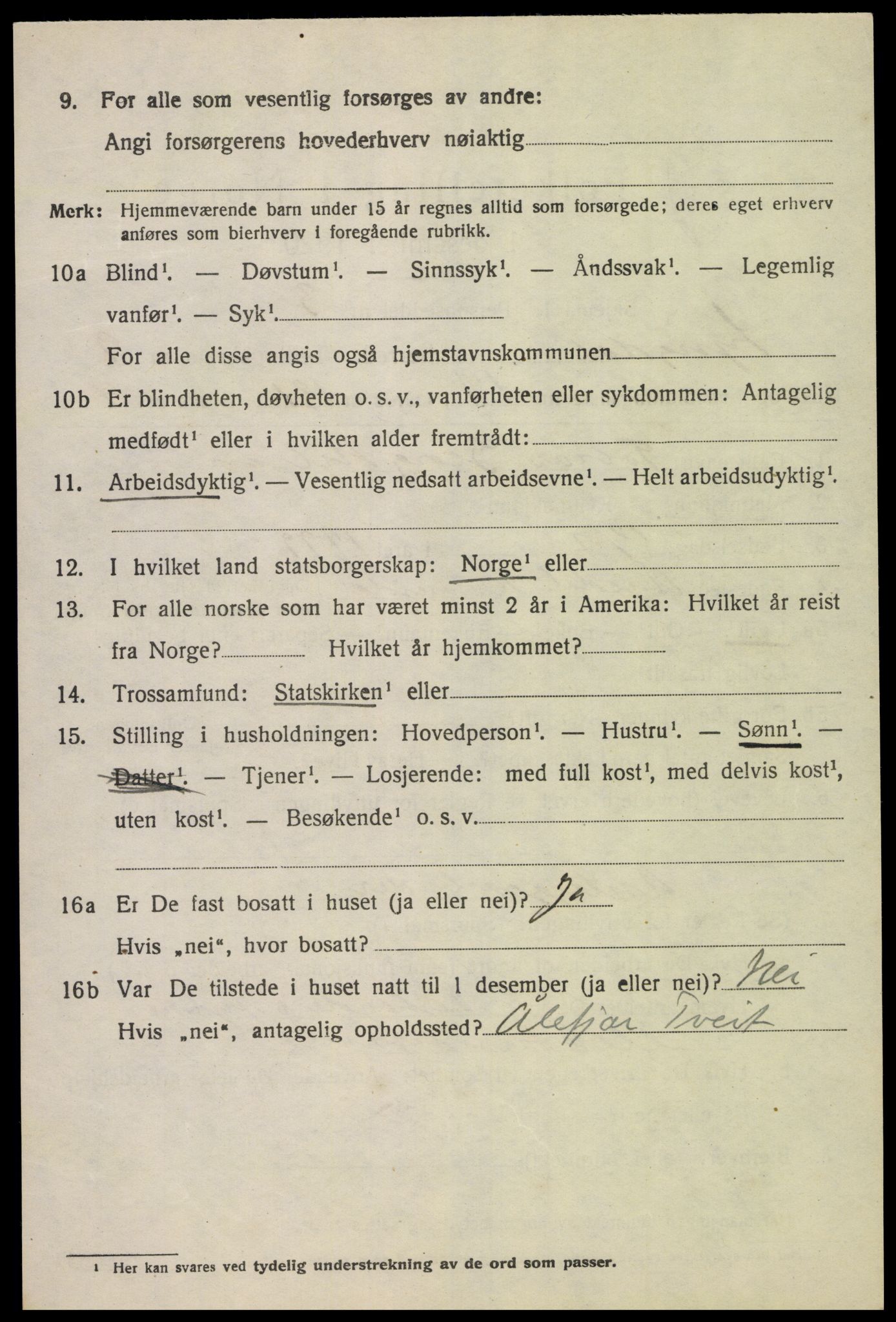 SAK, 1920 census for Lyngdal, 1920, p. 4810