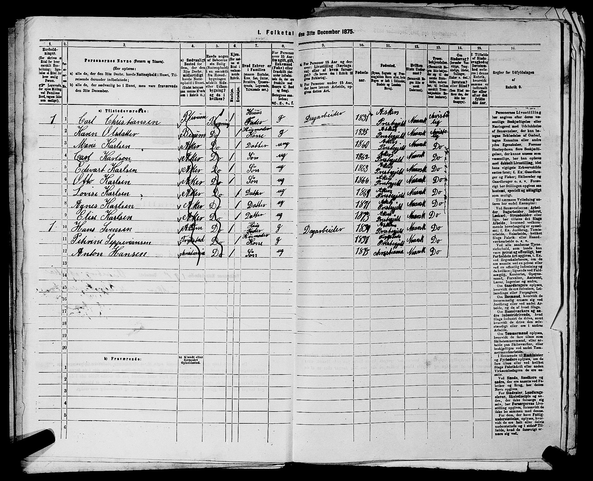 RA, 1875 census for 0218aP Vestre Aker, 1875, p. 2679