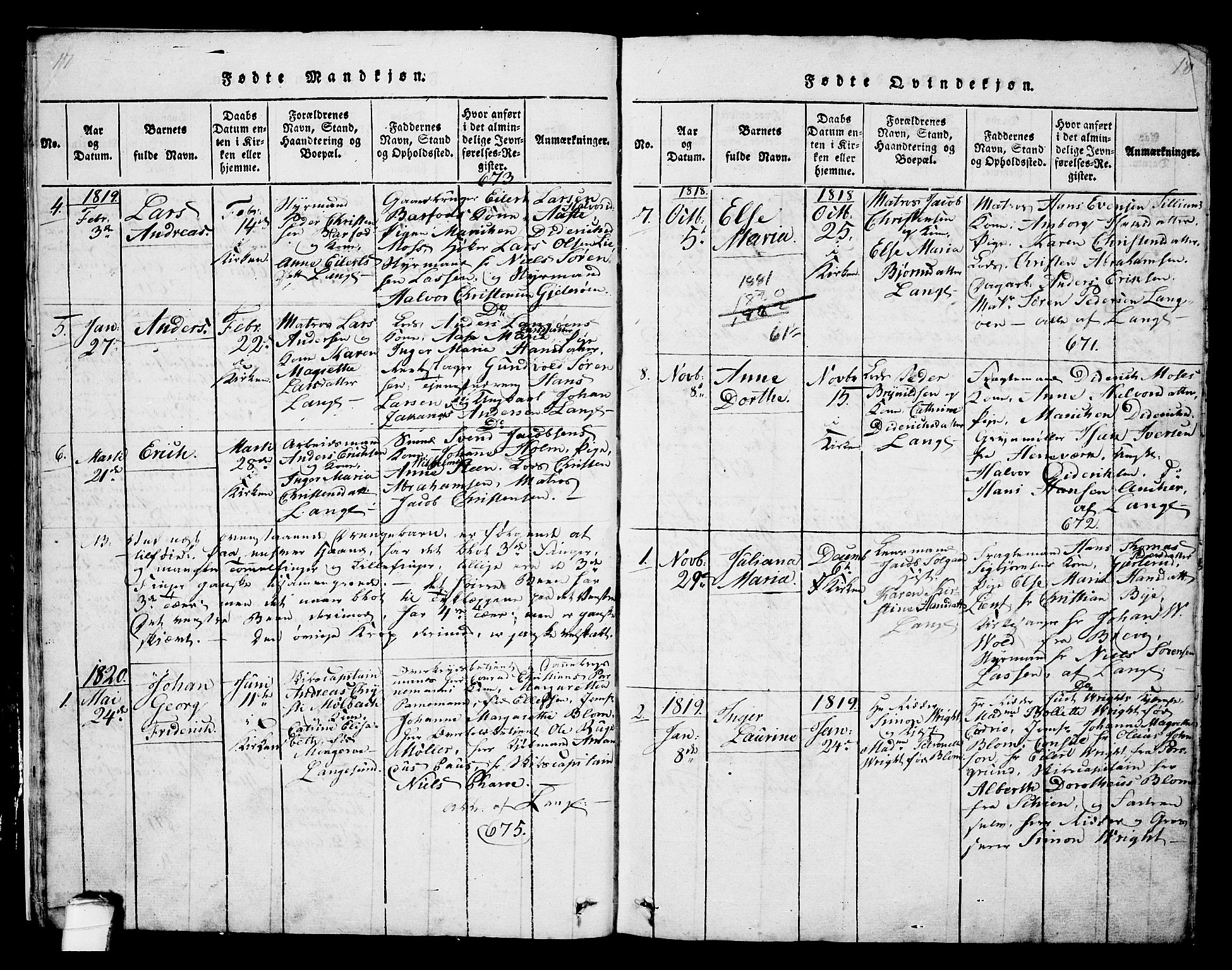 Langesund kirkebøker, SAKO/A-280/G/Ga/L0003: Parish register (copy) no. 3, 1815-1858, p. 17-18