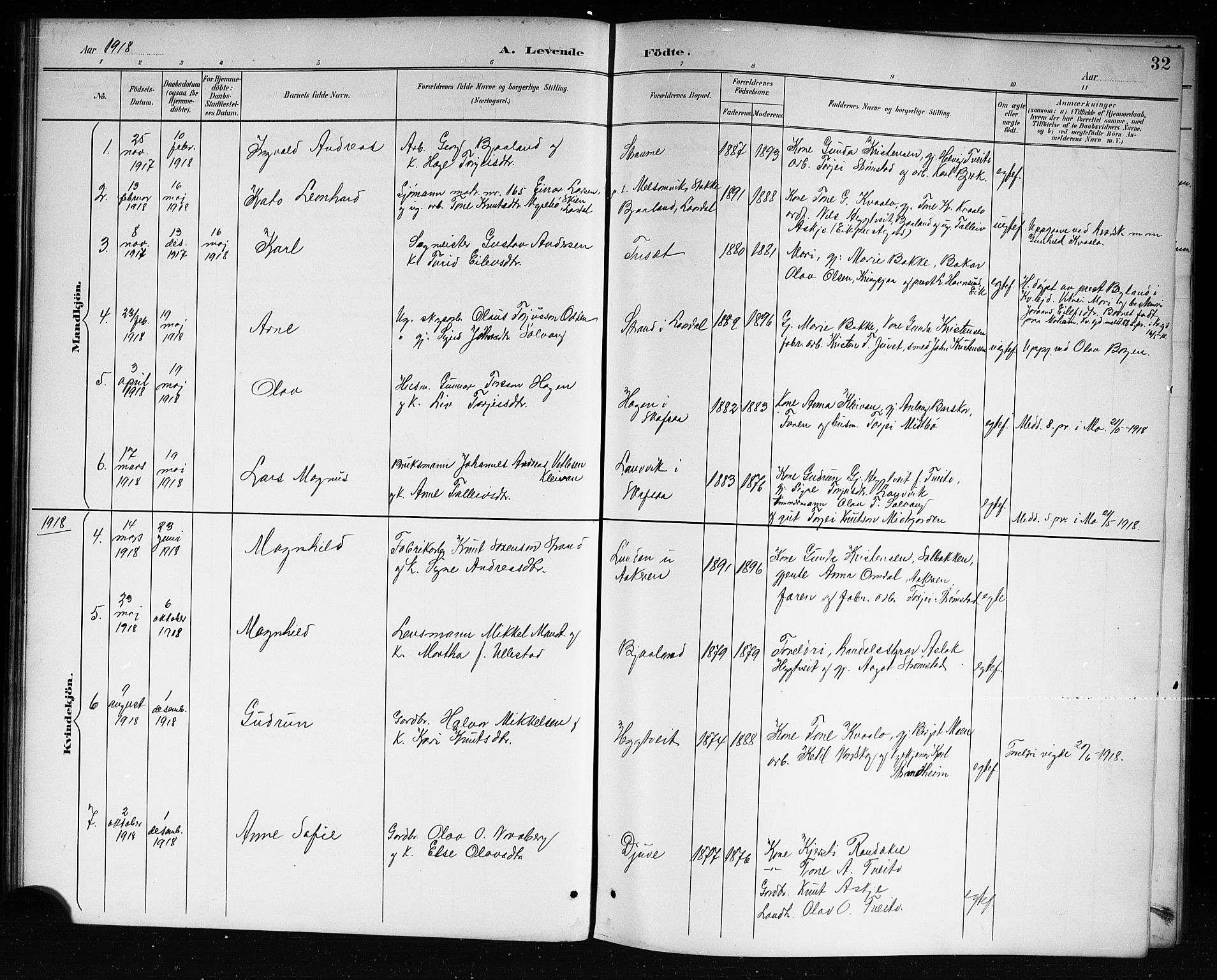 Lårdal kirkebøker, SAKO/A-284/G/Ga/L0003: Parish register (copy) no. I 3, 1891-1918, p. 32