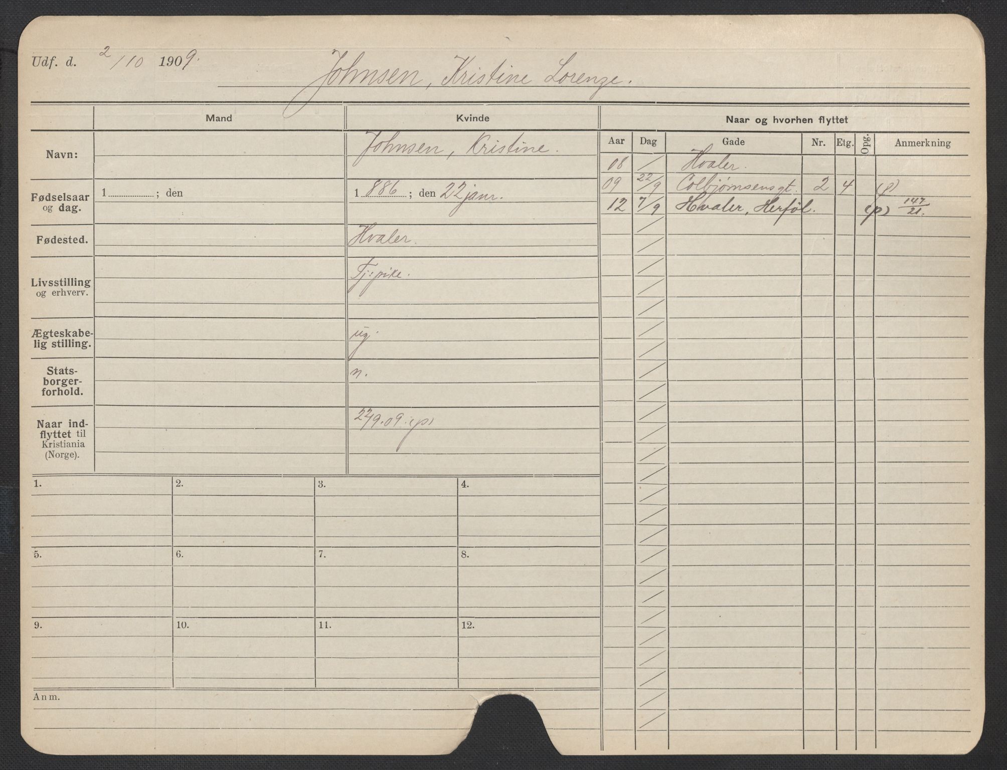 Oslo folkeregister, Registerkort, AV/SAO-A-11715/F/Fa/Fac/L0018: Kvinner, 1906-1914, p. 553a