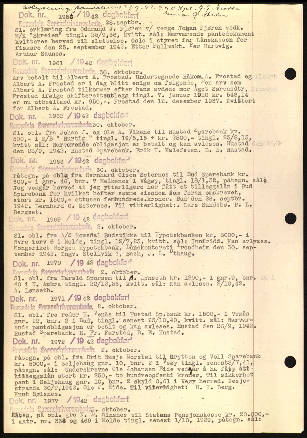 Romsdal sorenskriveri, AV/SAT-A-4149/1/2/2C: Mortgage book no. C1a, 1936-1945, Diary no: : 1955/1942