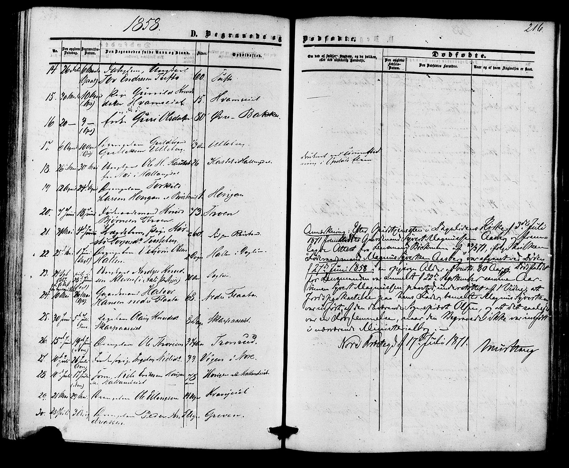 Nore kirkebøker, SAKO/A-238/F/Fa/L0003: Parish register (official) no. I 3, 1858-1866, p. 216