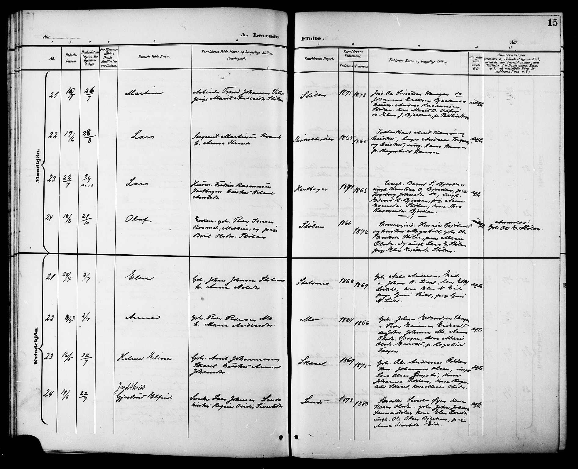 Ministerialprotokoller, klokkerbøker og fødselsregistre - Sør-Trøndelag, AV/SAT-A-1456/630/L0505: Parish register (copy) no. 630C03, 1899-1914, p. 15