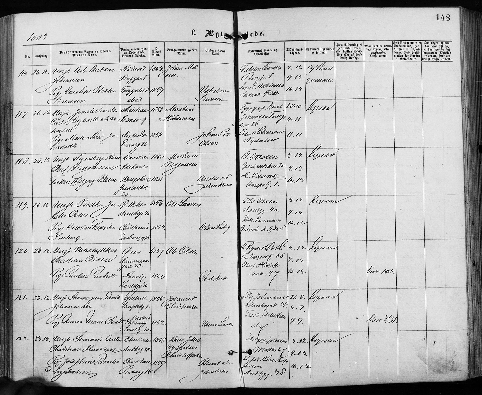 Grønland prestekontor Kirkebøker, AV/SAO-A-10848/F/Fa/L0006: Parish register (official) no. 6, 1877-1886, p. 148