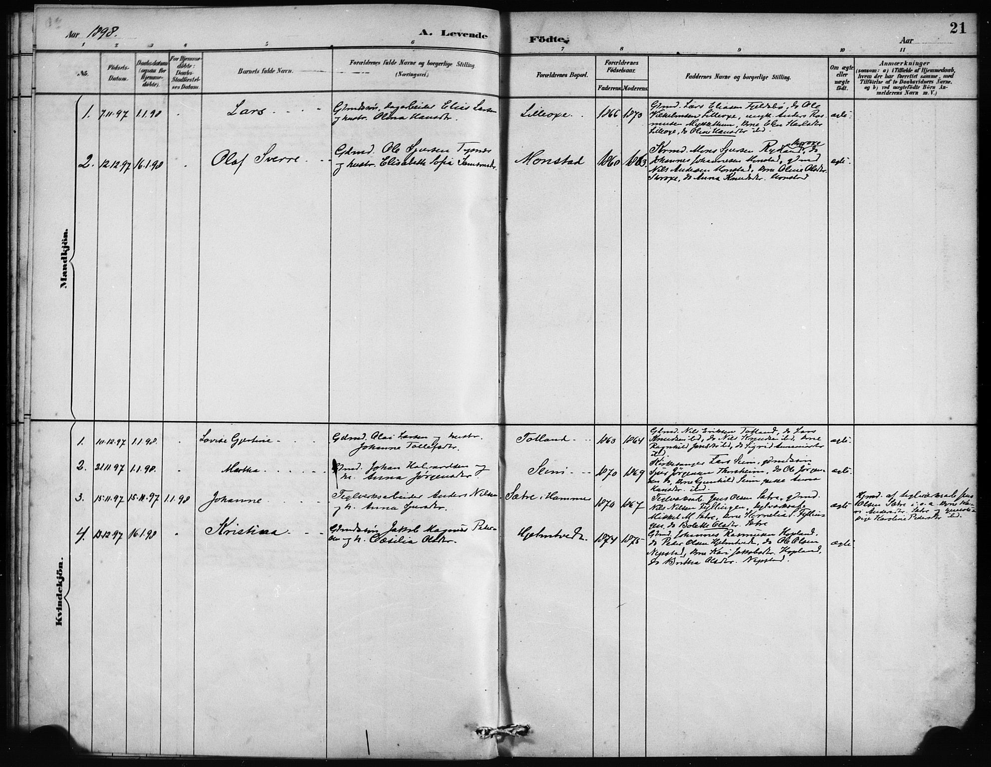 Alversund Sokneprestembete, SAB/A-73901/H/Ha/Haa/Haad/L0002: Parish register (official) no. D 2, 1890-1897, p. 21