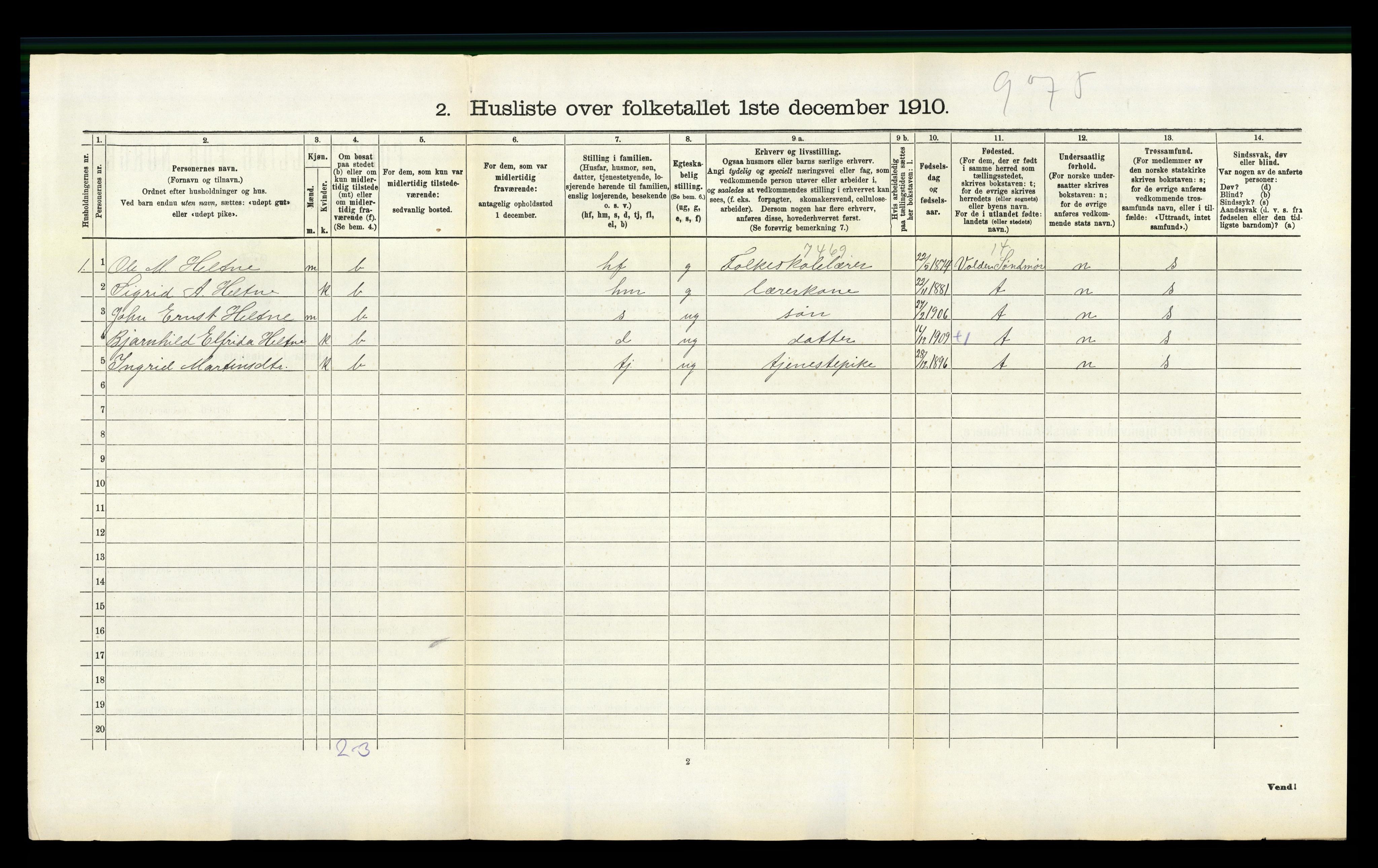 RA, 1910 census for Vanse, 1910, p. 526