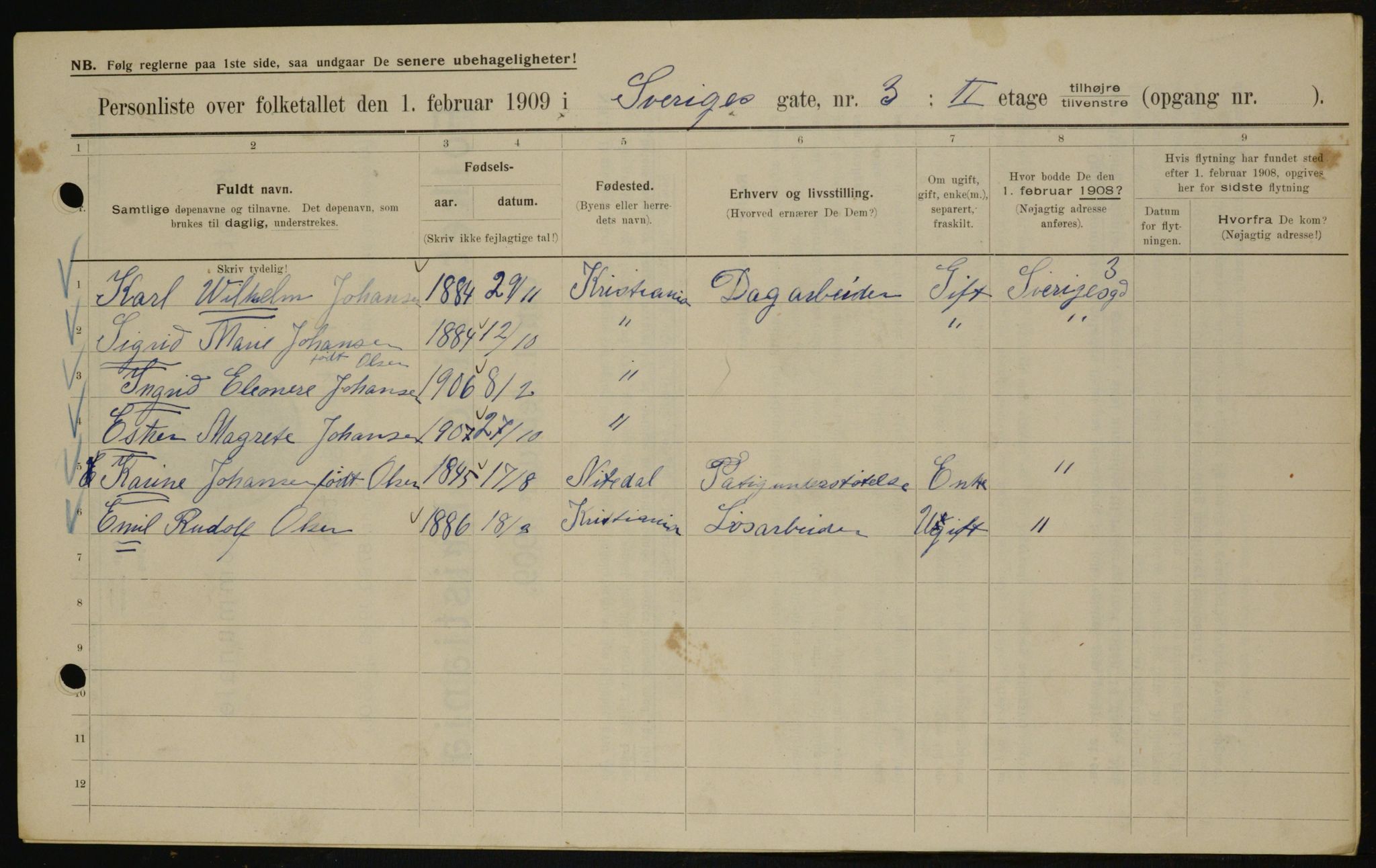 OBA, Municipal Census 1909 for Kristiania, 1909, p. 95697