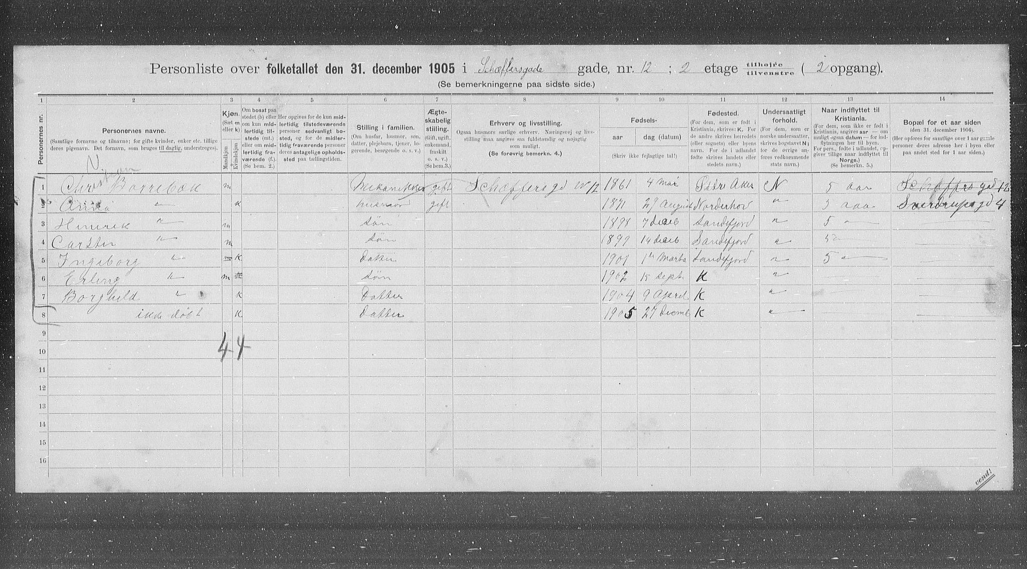 OBA, Municipal Census 1905 for Kristiania, 1905, p. 48480