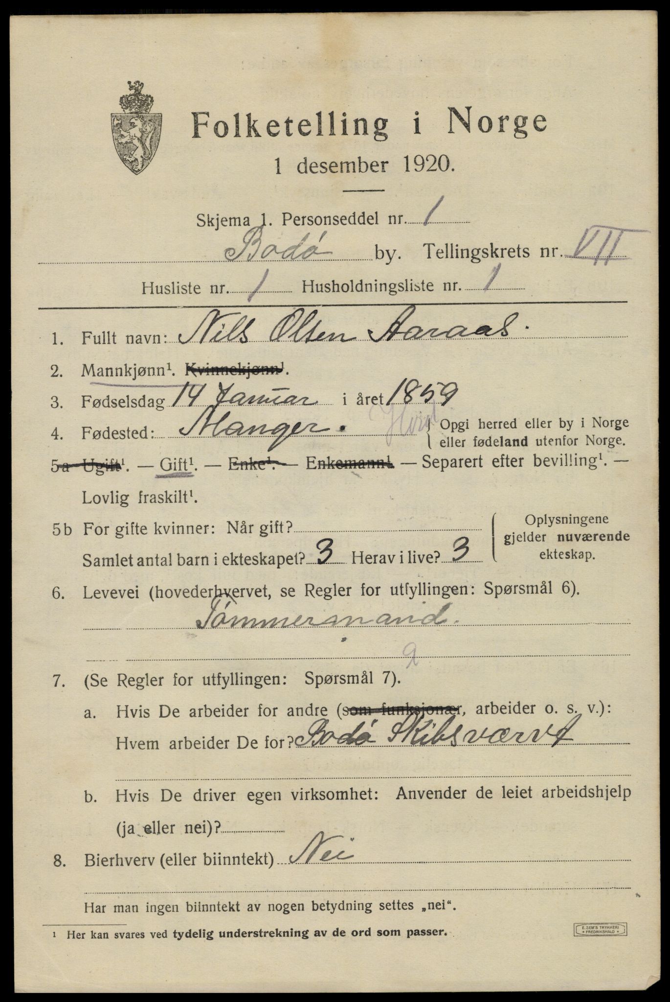 SAT, 1920 census for Bodø, 1920, p. 11097