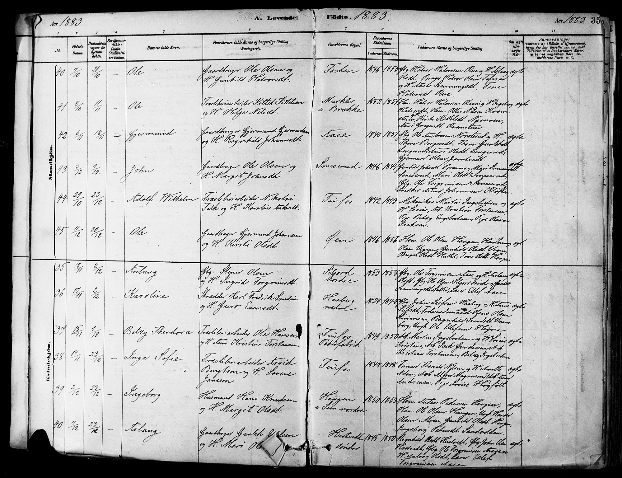 Heddal kirkebøker, SAKO/A-268/F/Fa/L0008: Parish register (official) no. I 8, 1878-1903, p. 35