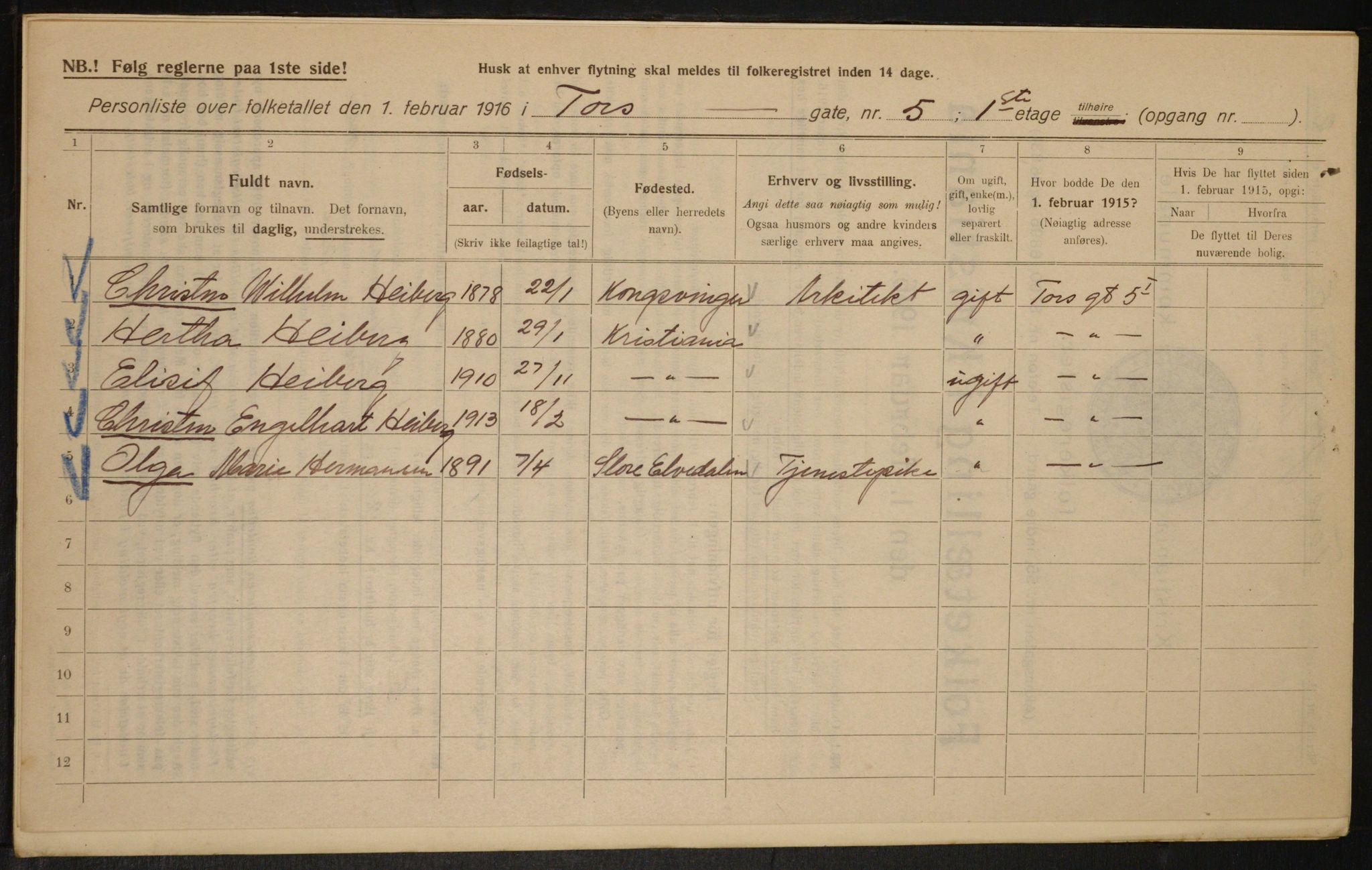 OBA, Municipal Census 1916 for Kristiania, 1916, p. 117617