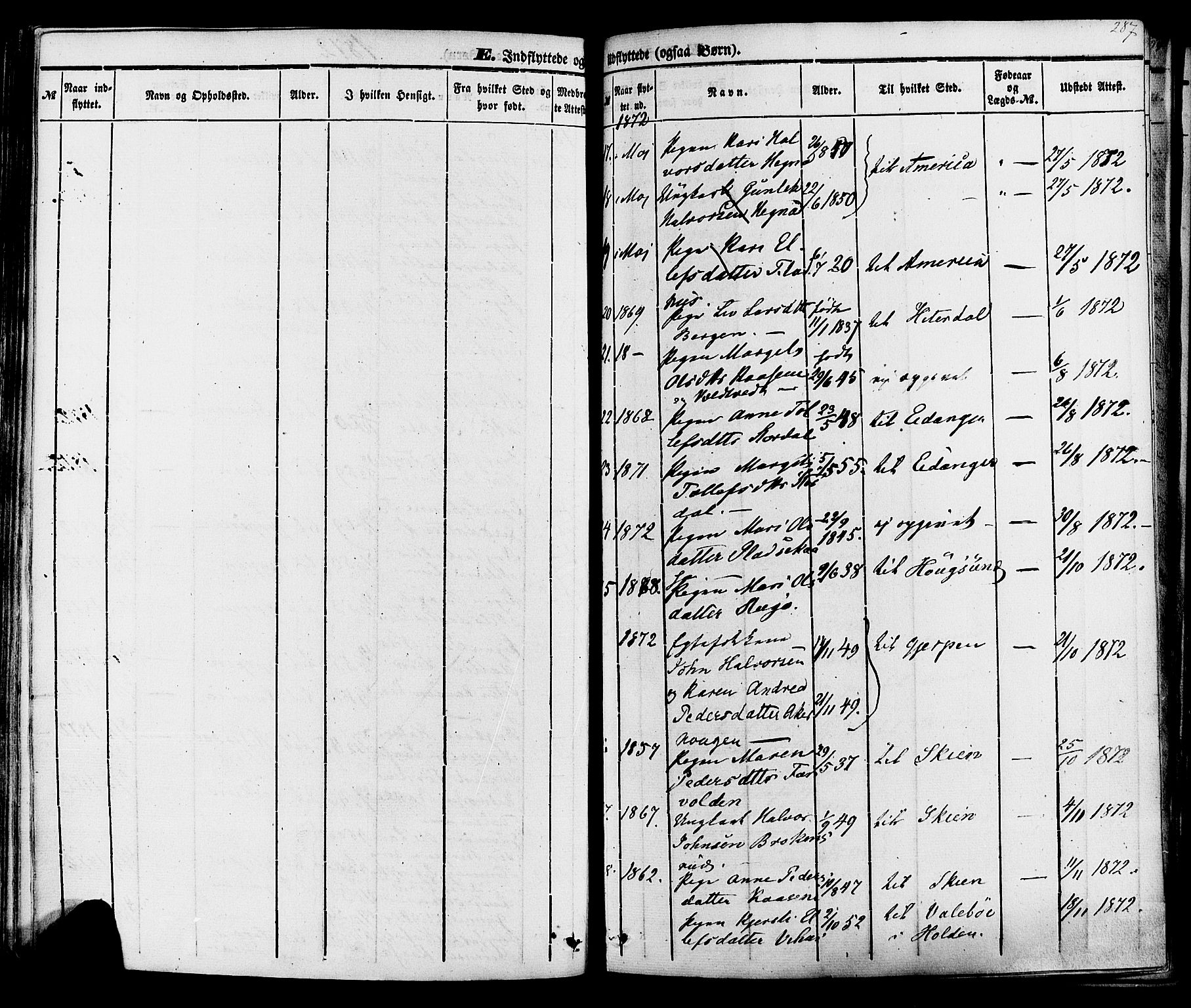 Sauherad kirkebøker, SAKO/A-298/F/Fa/L0007: Parish register (official) no. I 7, 1851-1873, p. 287