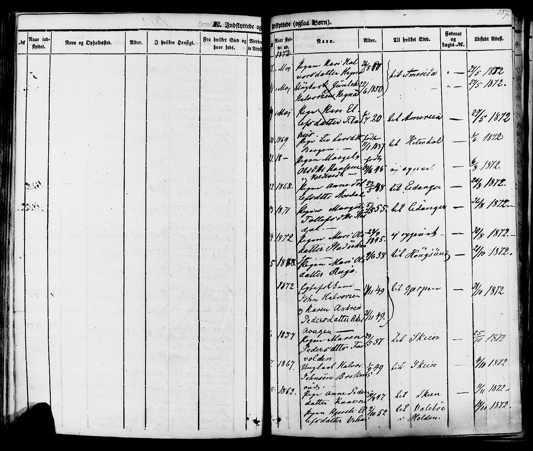 Sauherad kirkebøker, AV/SAKO-A-298/F/Fa/L0007: Parish register (official) no. I 7, 1851-1873, p. 287