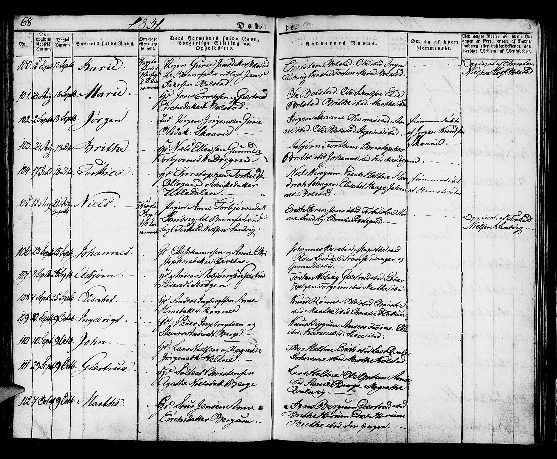 Luster sokneprestembete, AV/SAB-A-81101/H/Haa/Haaa/L0004: Parish register (official) no. A 4, 1821-1832, p. 68