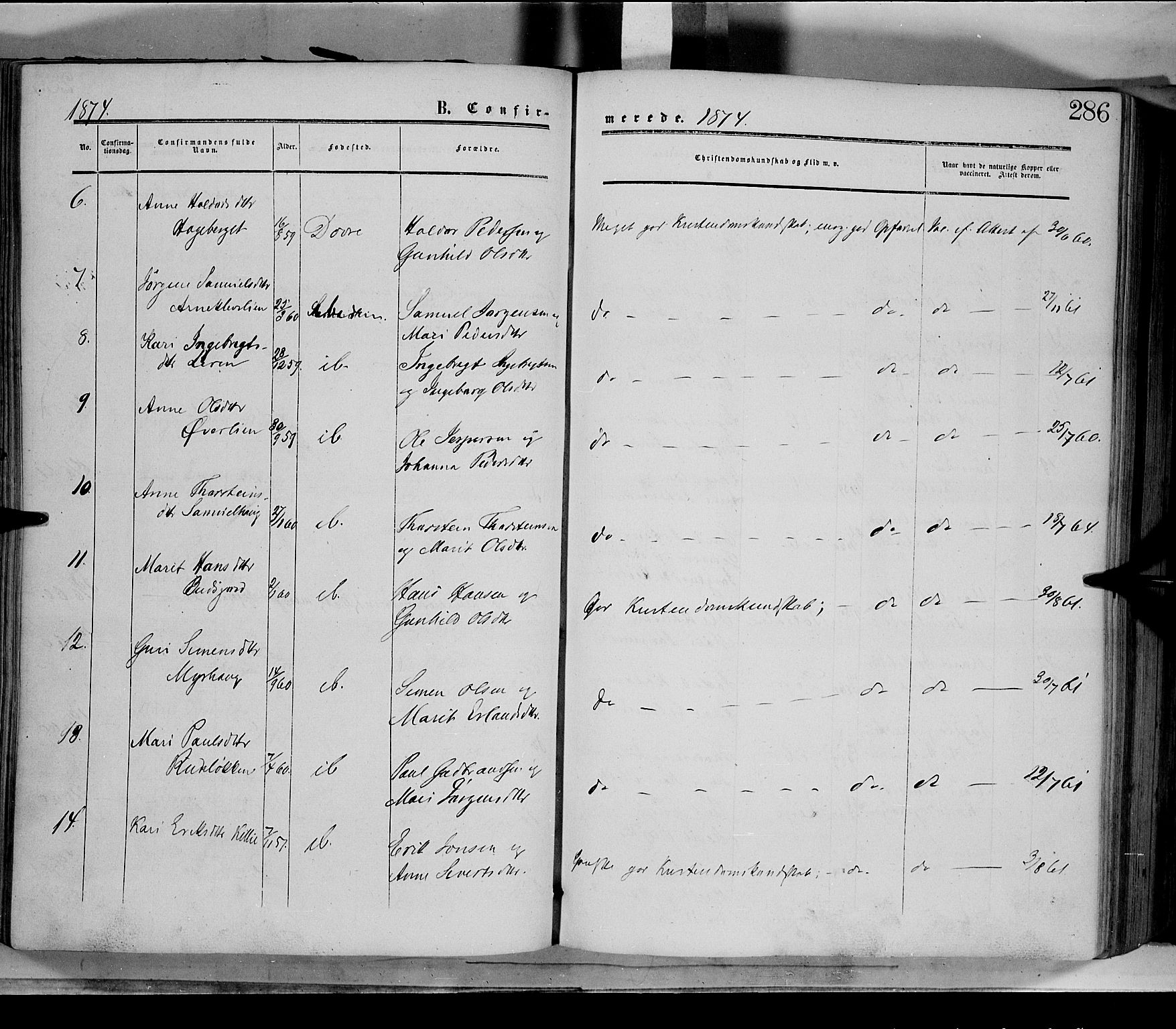 Dovre prestekontor, AV/SAH-PREST-066/H/Ha/Haa/L0001: Parish register (official) no. 1, 1854-1878, p. 286