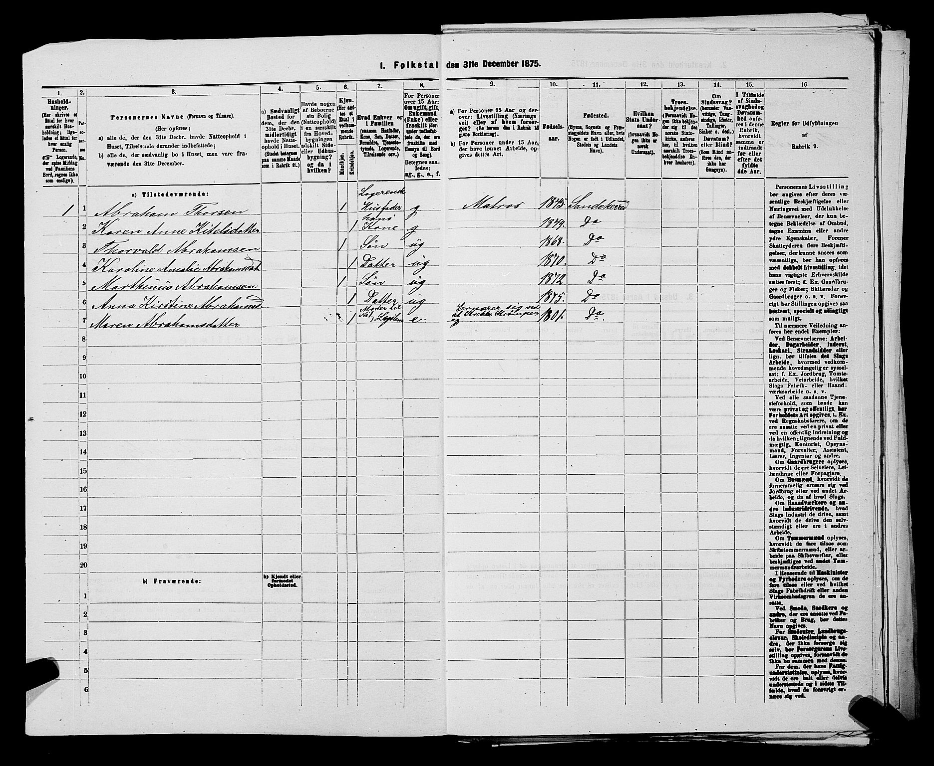 SAKO, 1875 census for 0724L Sandeherred/Sandeherred, 1875, p. 826