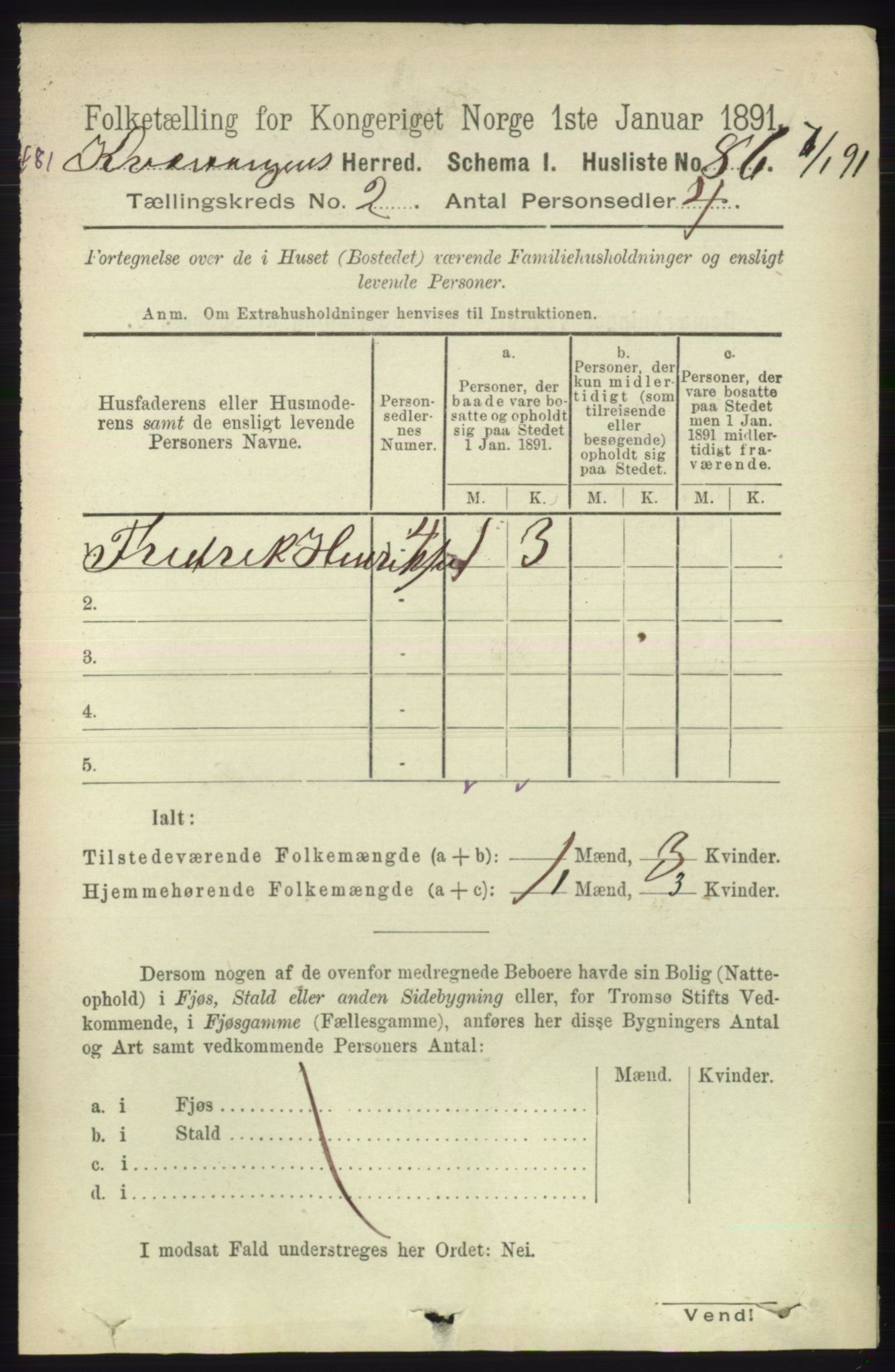 RA, 1891 census for 1943 Kvænangen, 1891, p. 410