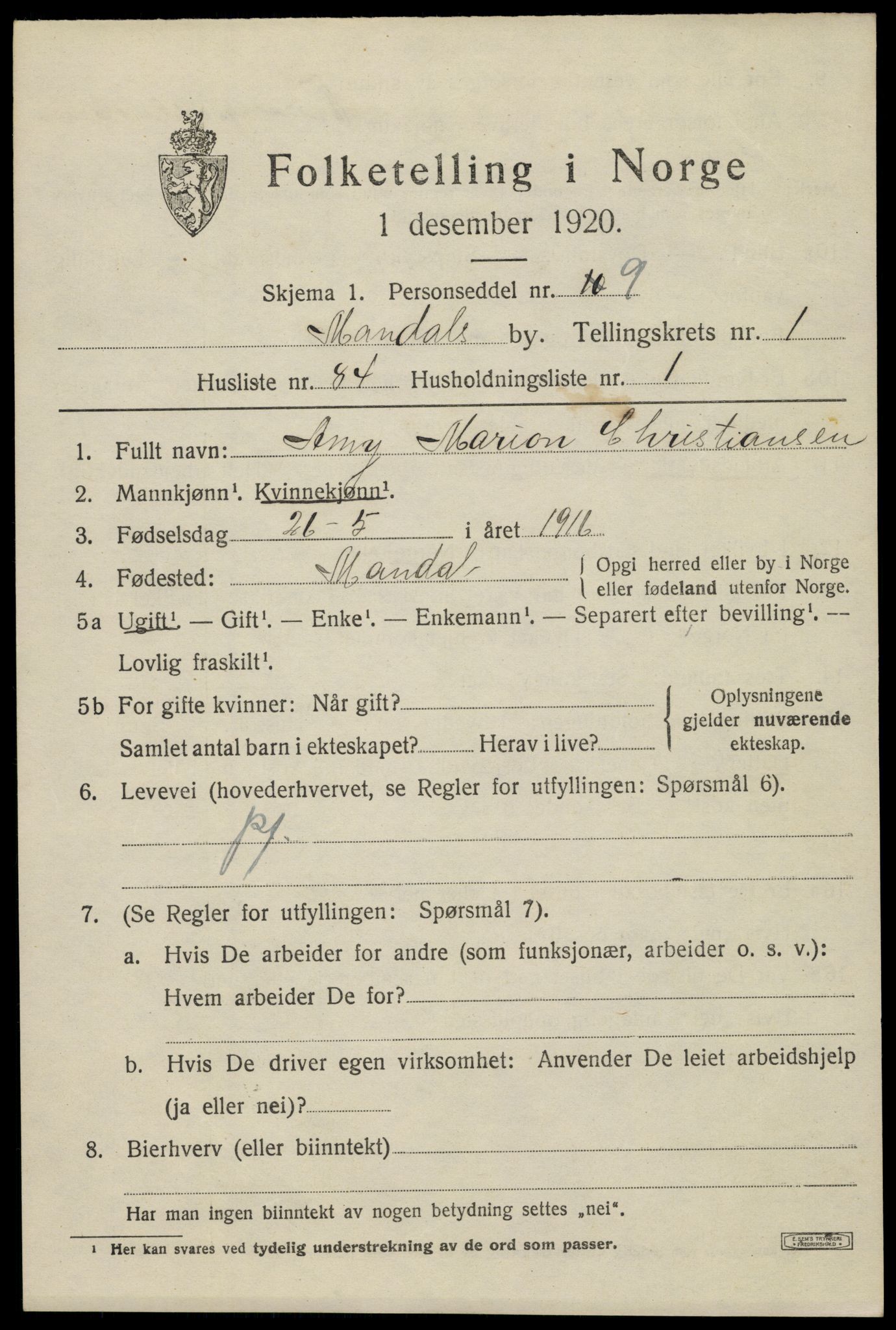 SAK, 1920 census for Mandal, 1920, p. 4115